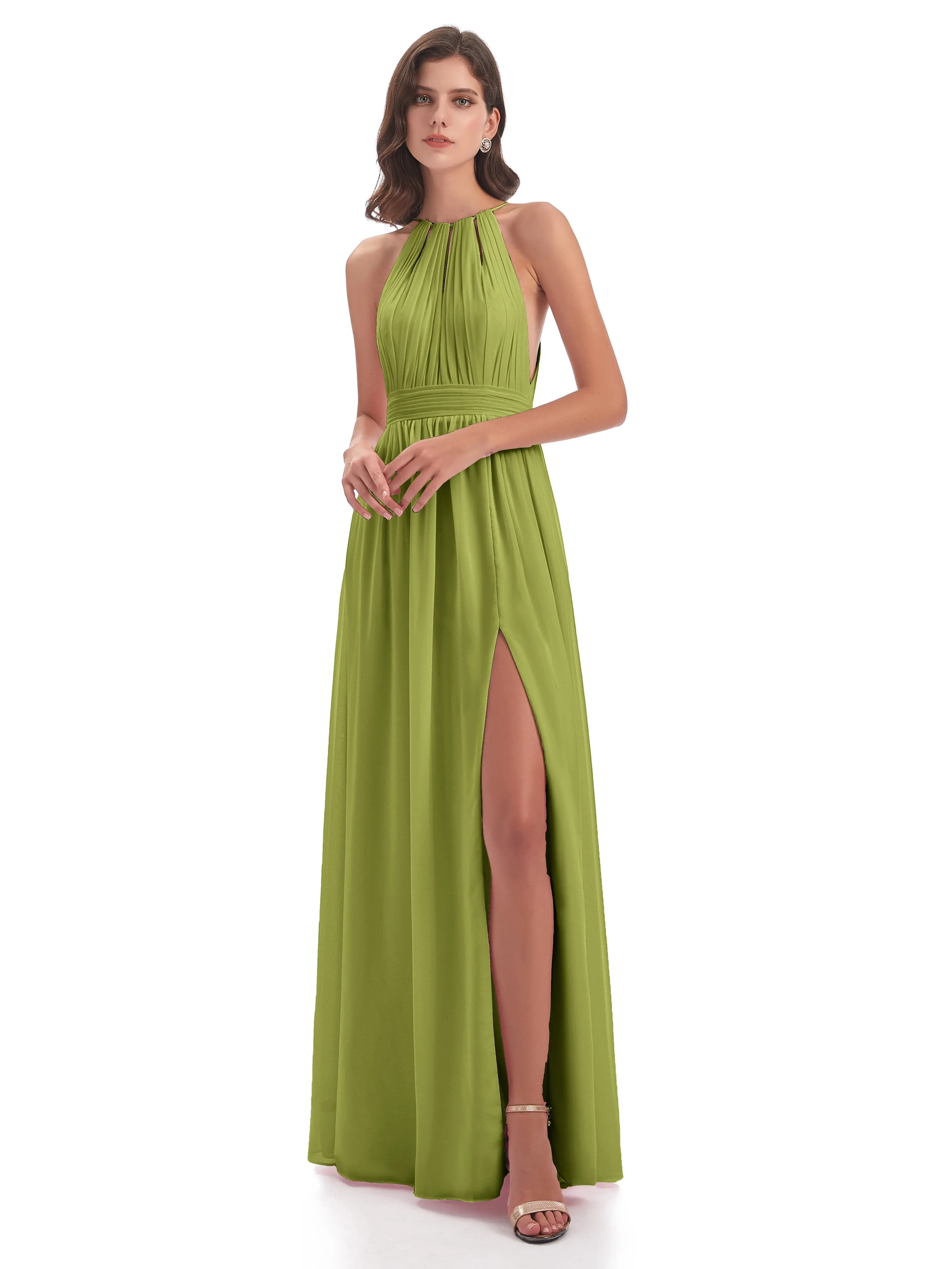 Marlowe Floor Length Halter Split Chiffon Bridesmaid Dresses