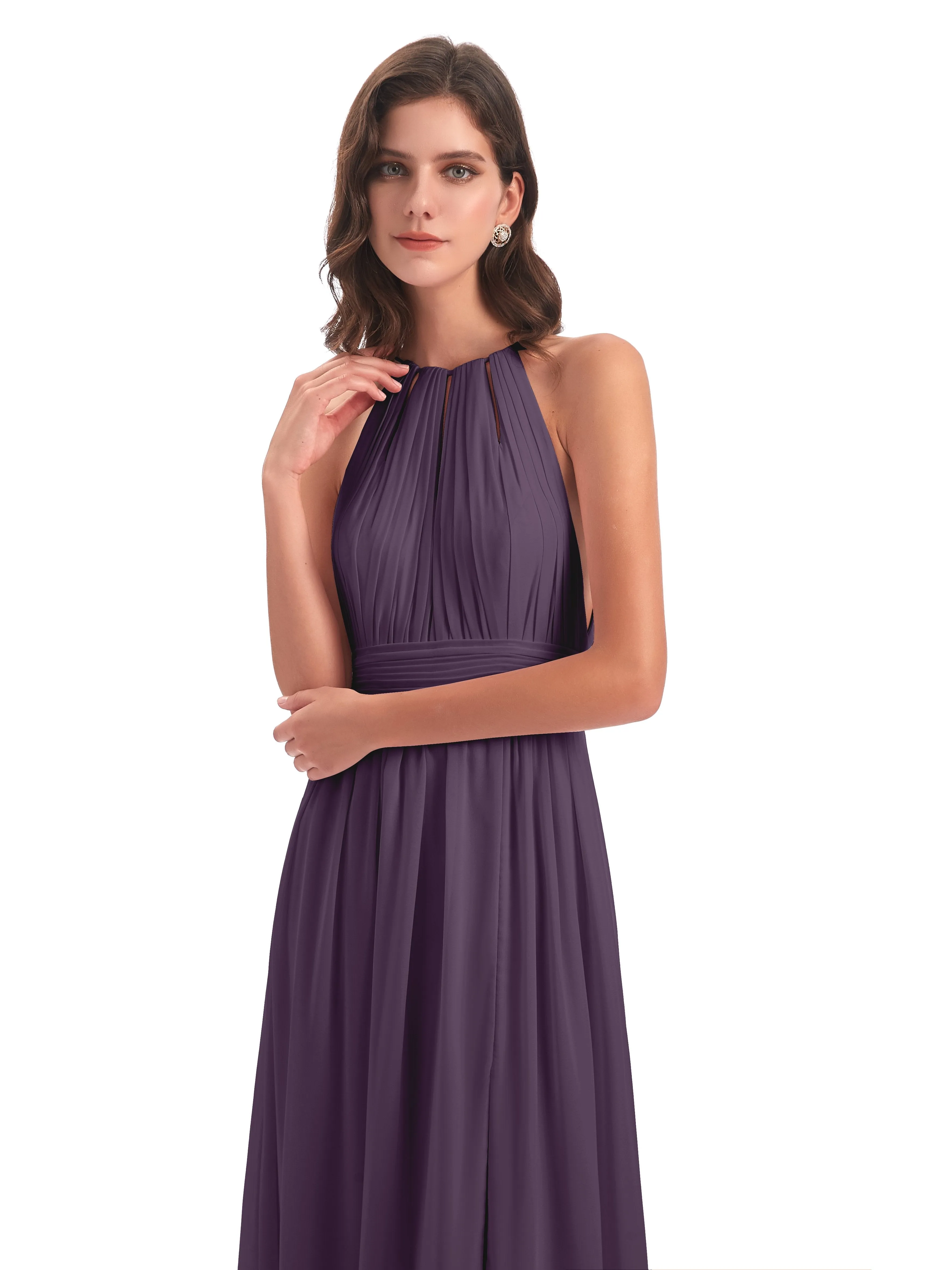 Marlowe Floor Length Halter Split Chiffon Bridesmaid Dresses