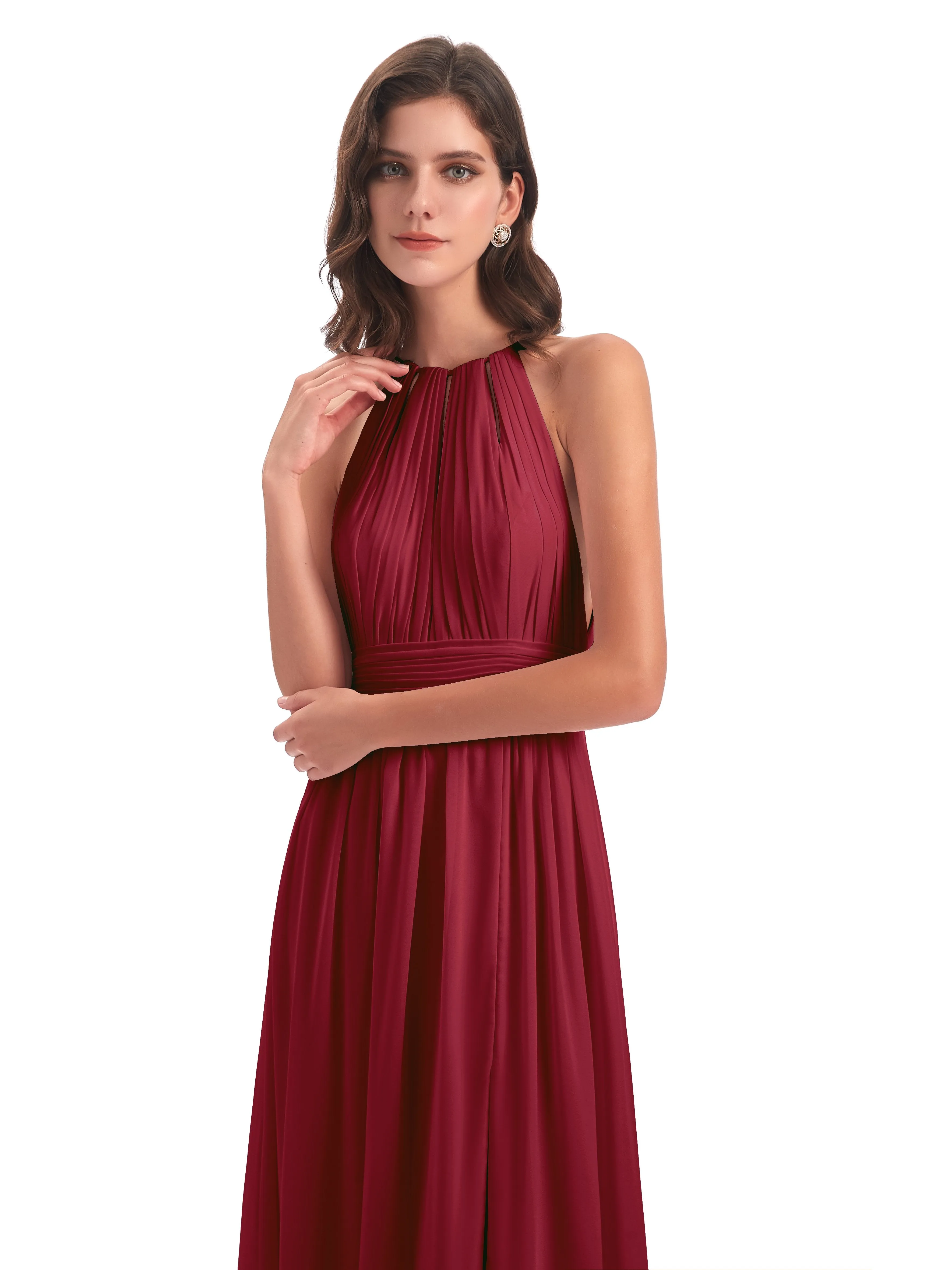 Marlowe Floor Length Halter Split Chiffon Bridesmaid Dresses