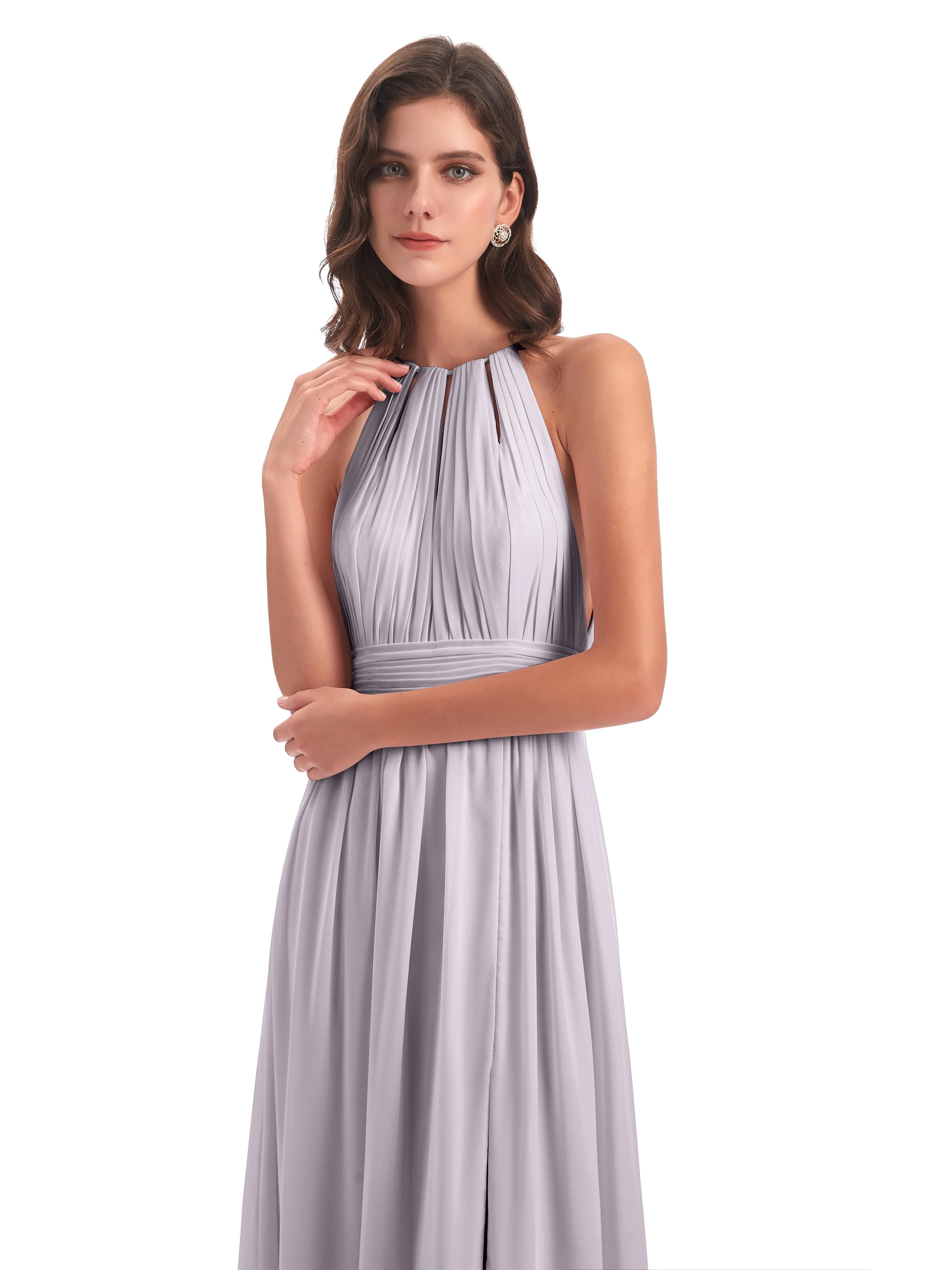 Marlowe Floor Length Halter Split Chiffon Bridesmaid Dresses