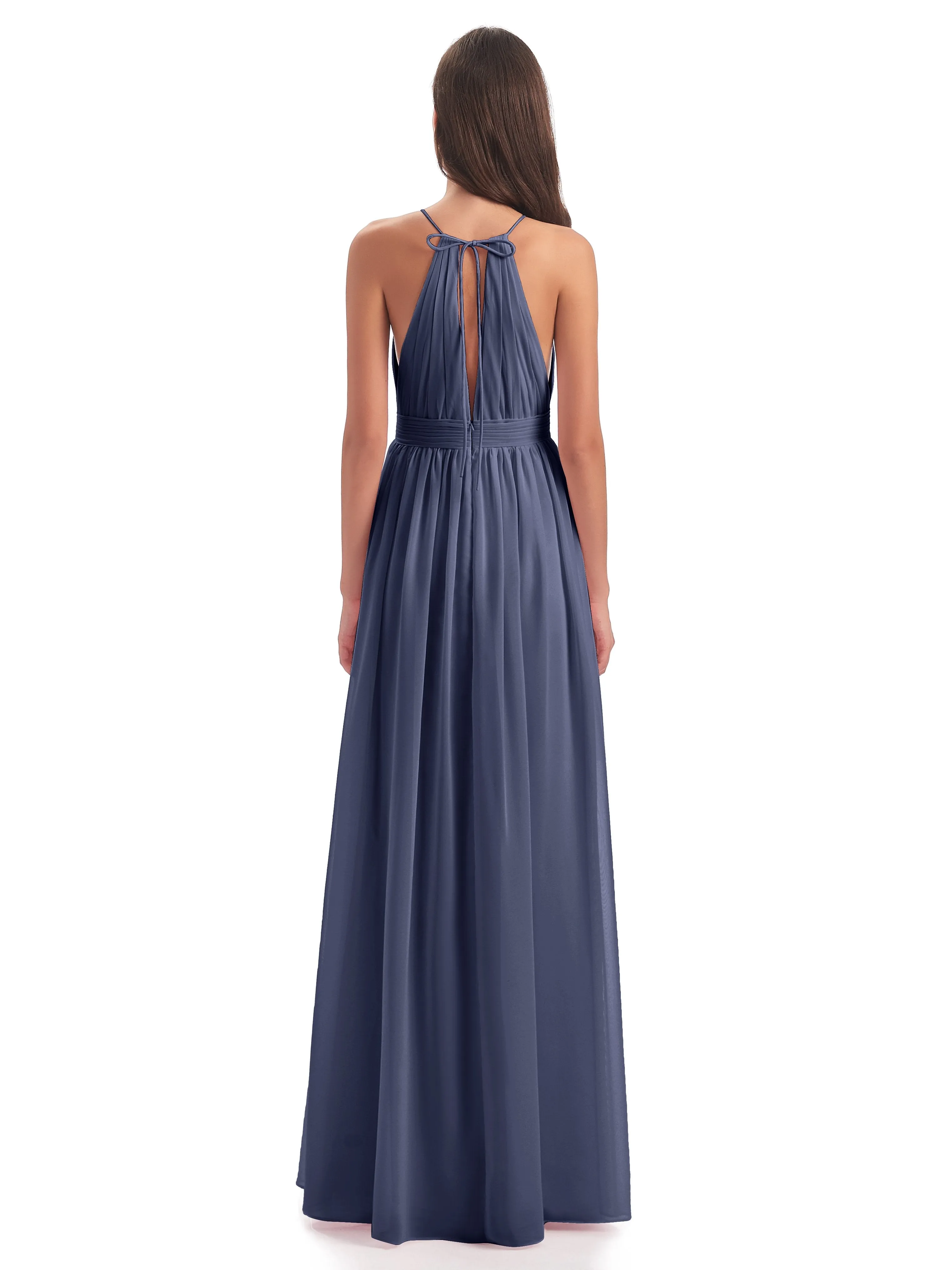 Marlowe Floor Length Halter Split Chiffon Bridesmaid Dresses