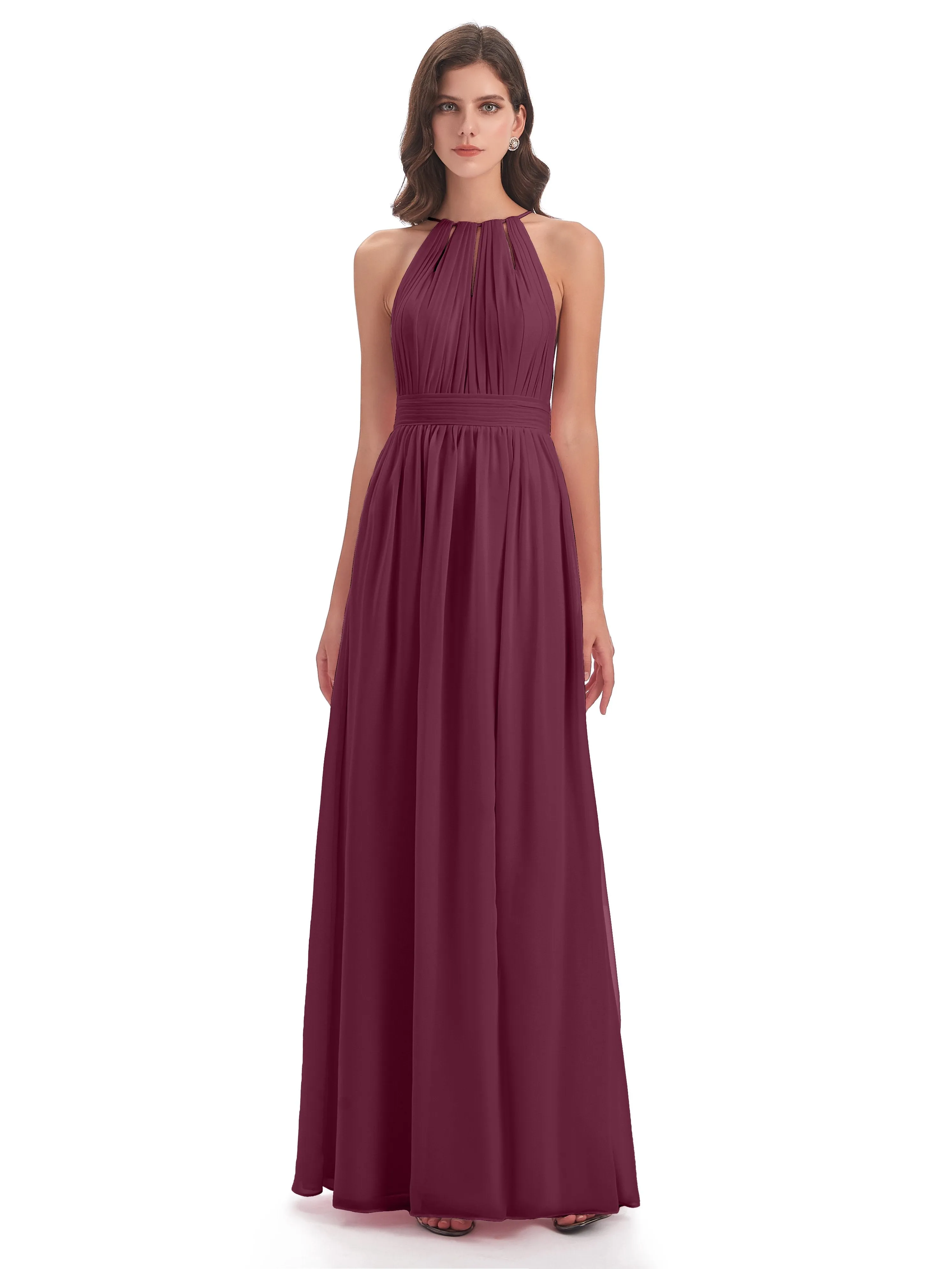 Marlowe Floor Length Halter Split Chiffon Bridesmaid Dresses