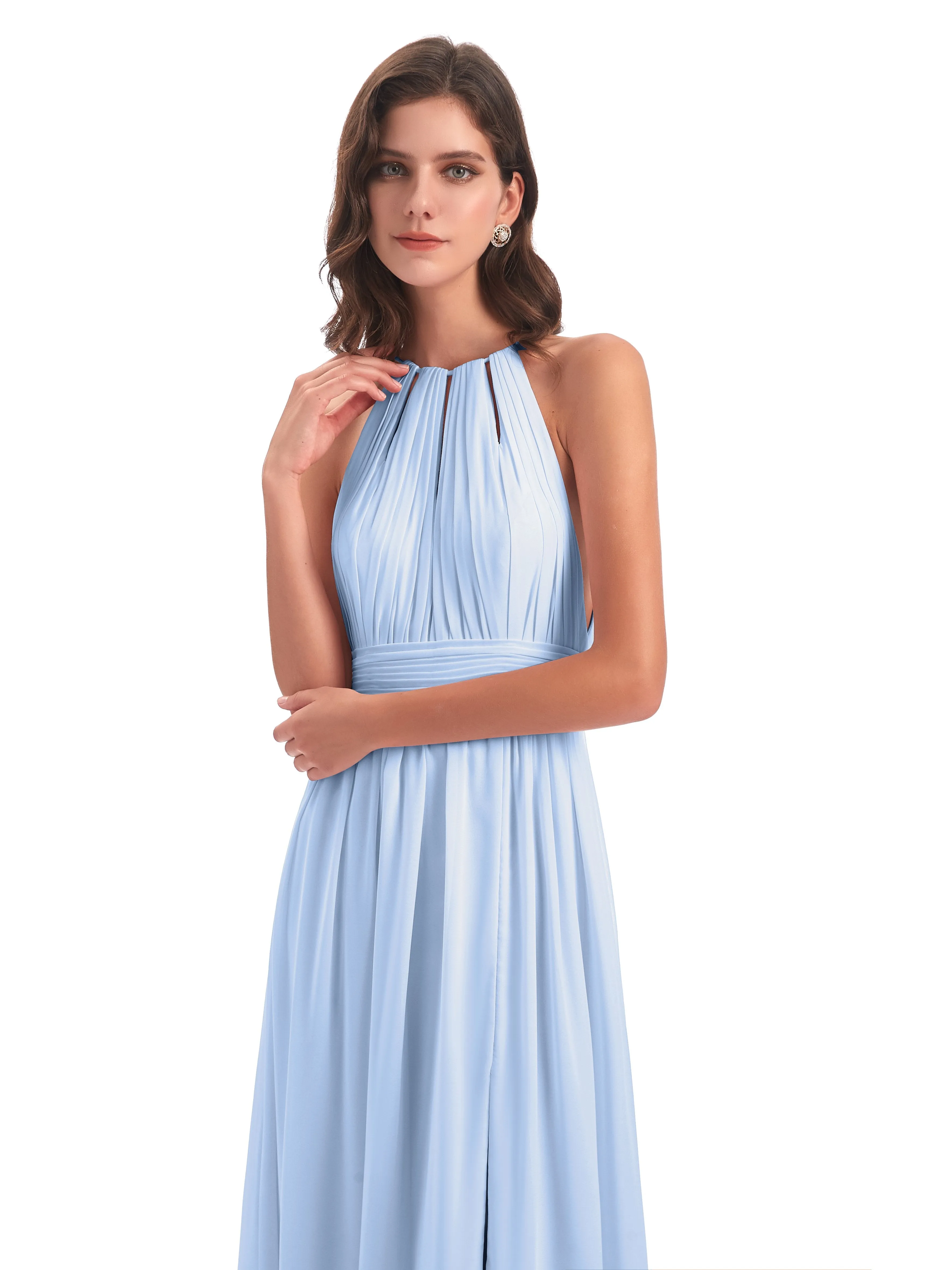 Marlowe Floor Length Halter Split Chiffon Bridesmaid Dresses