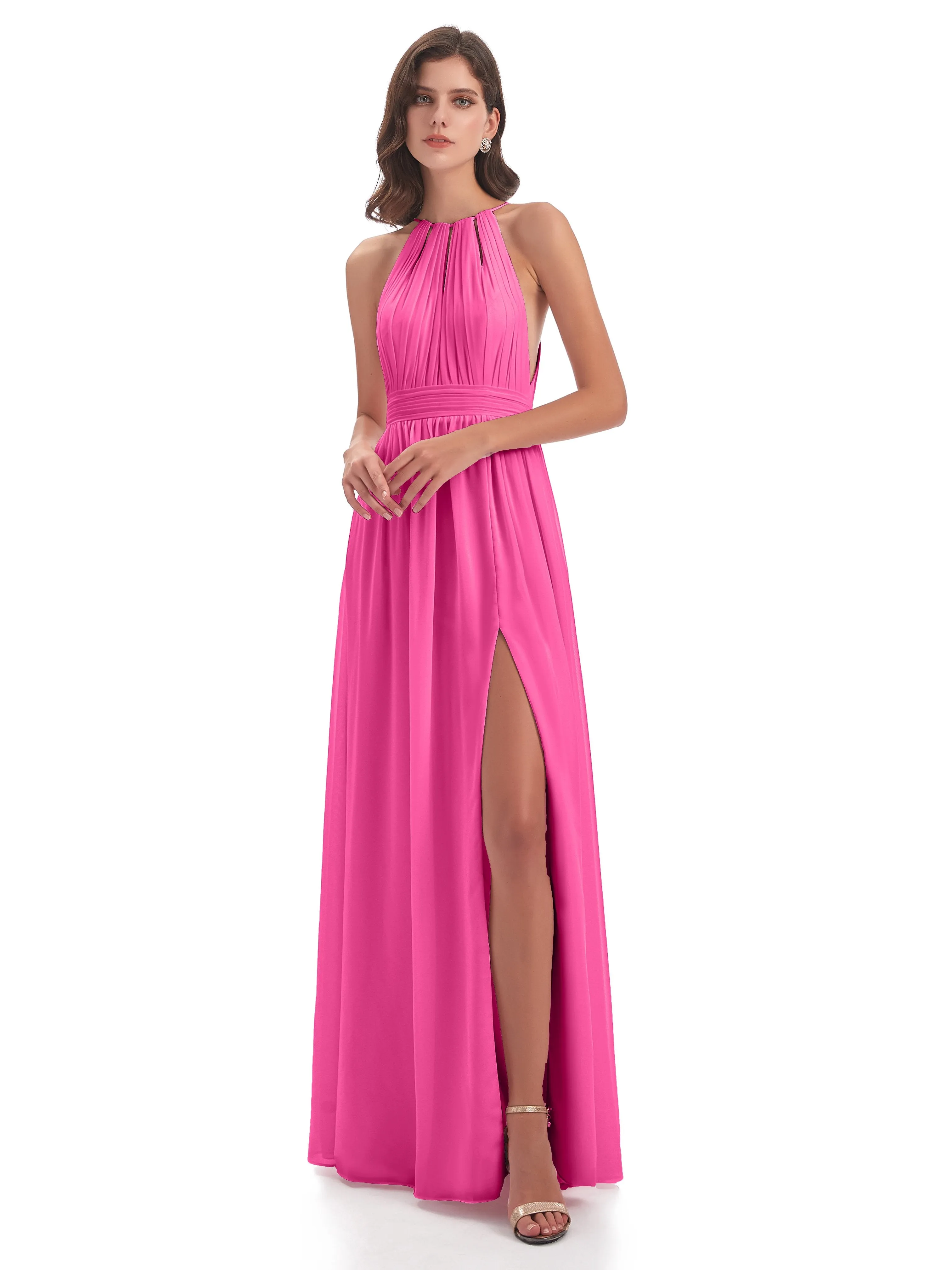 Marlowe Floor Length Halter Split Chiffon Bridesmaid Dresses