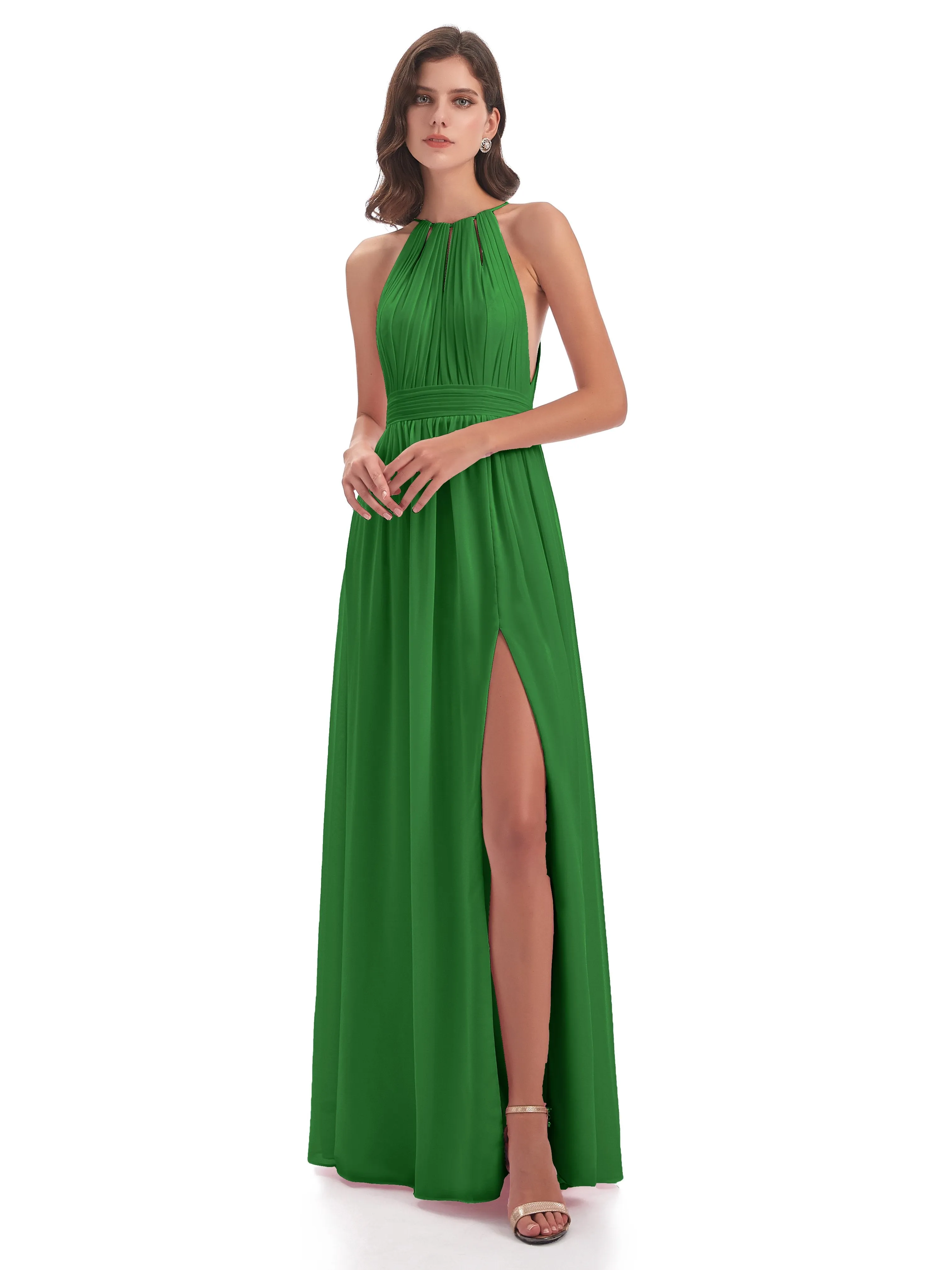 Marlowe Floor Length Halter Split Chiffon Bridesmaid Dresses
