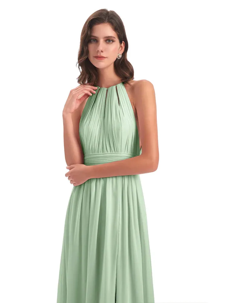 Marlowe Floor Length Halter Split Chiffon Bridesmaid Dresses
