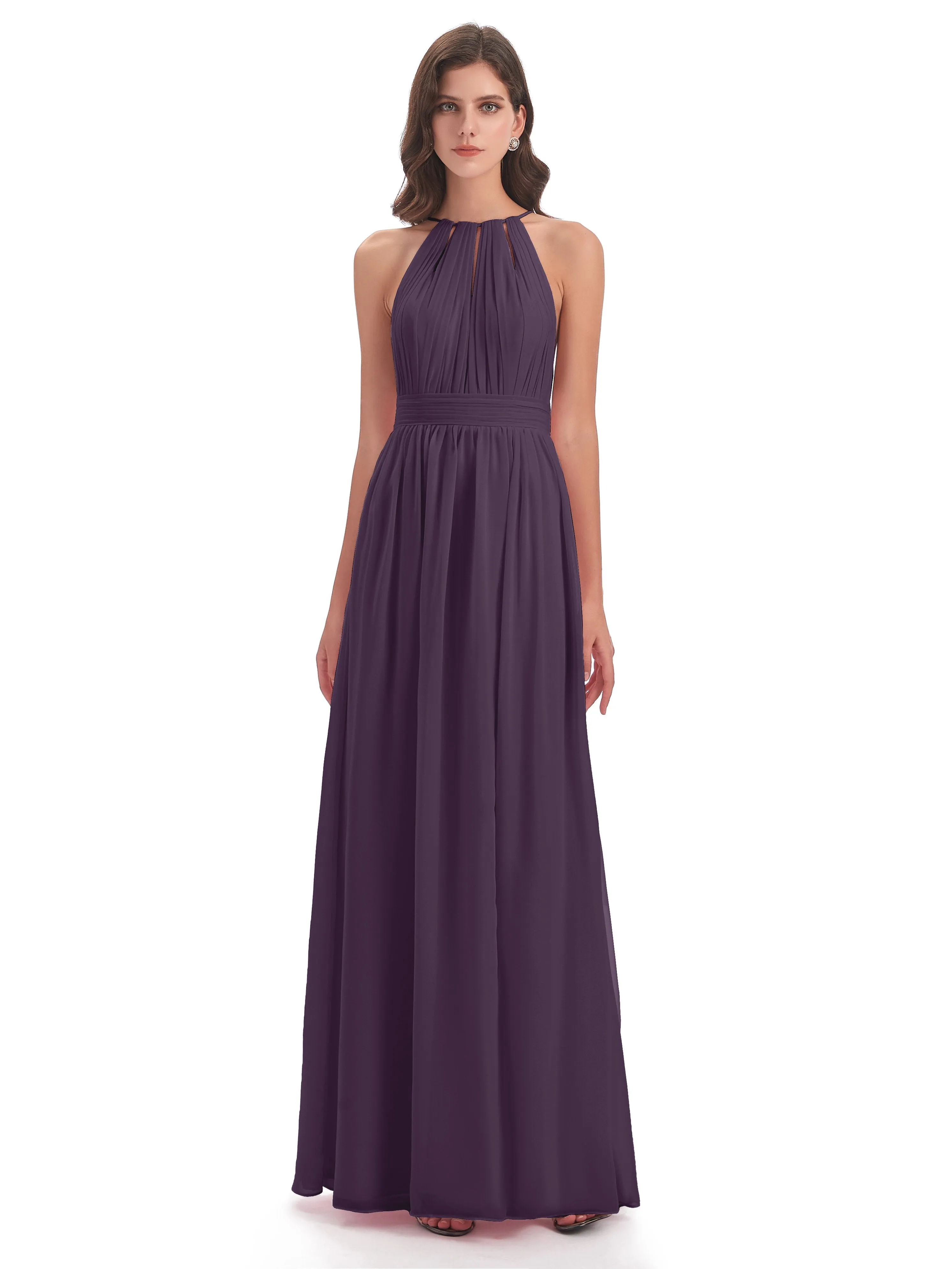 Marlowe Floor Length Halter Split Chiffon Bridesmaid Dresses