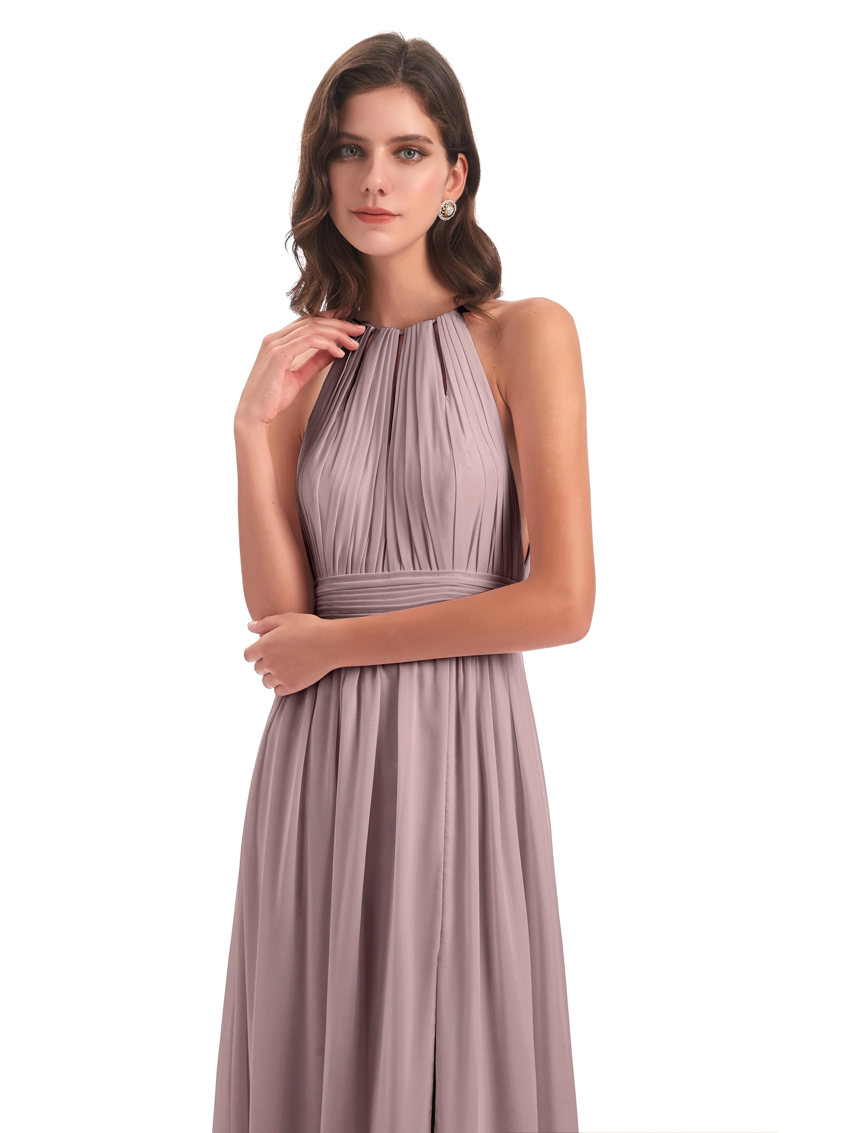 Marlowe Floor Length Halter Split Chiffon Bridesmaid Dresses