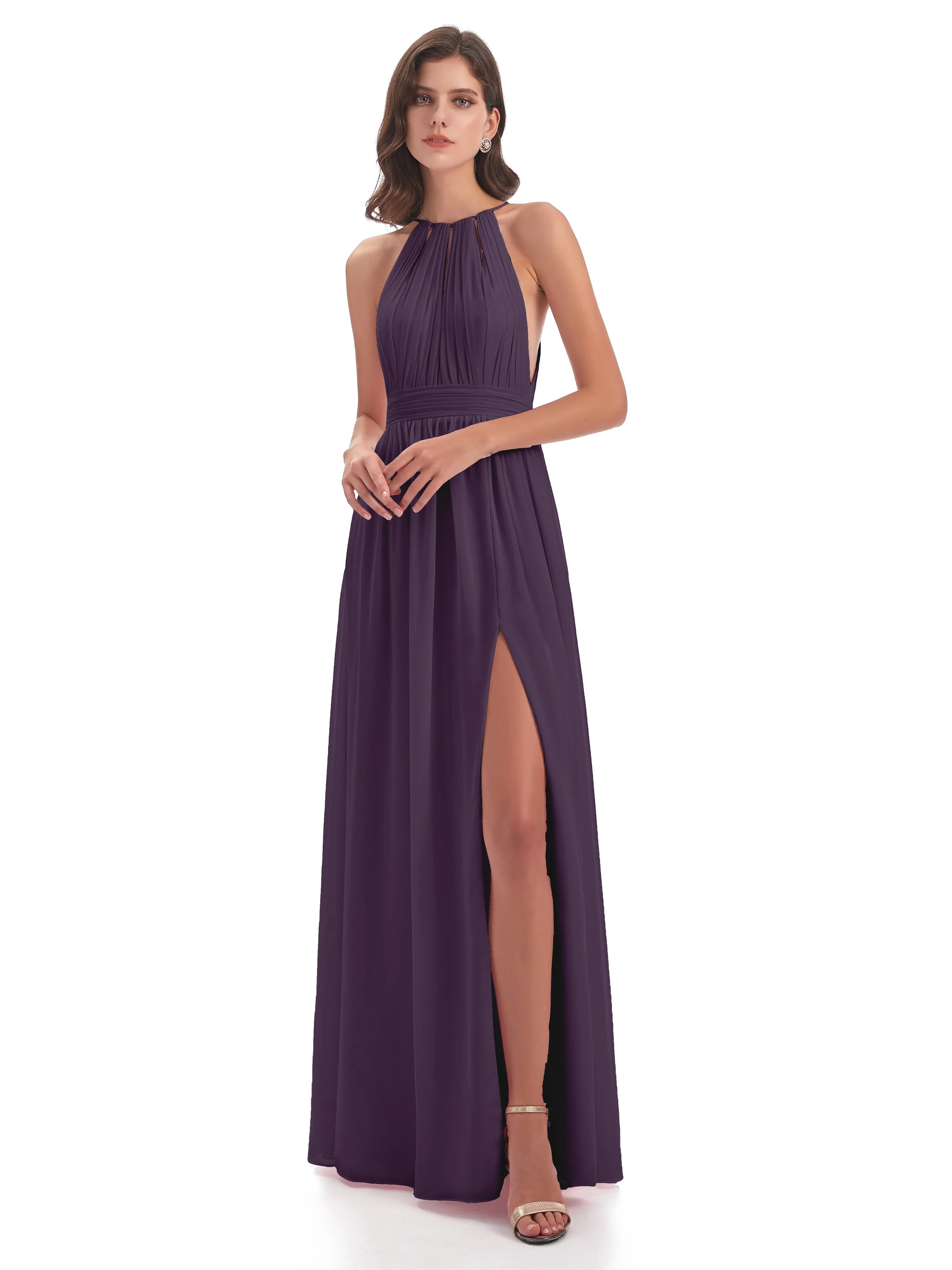 Marlowe Floor Length Halter Split Chiffon Bridesmaid Dresses