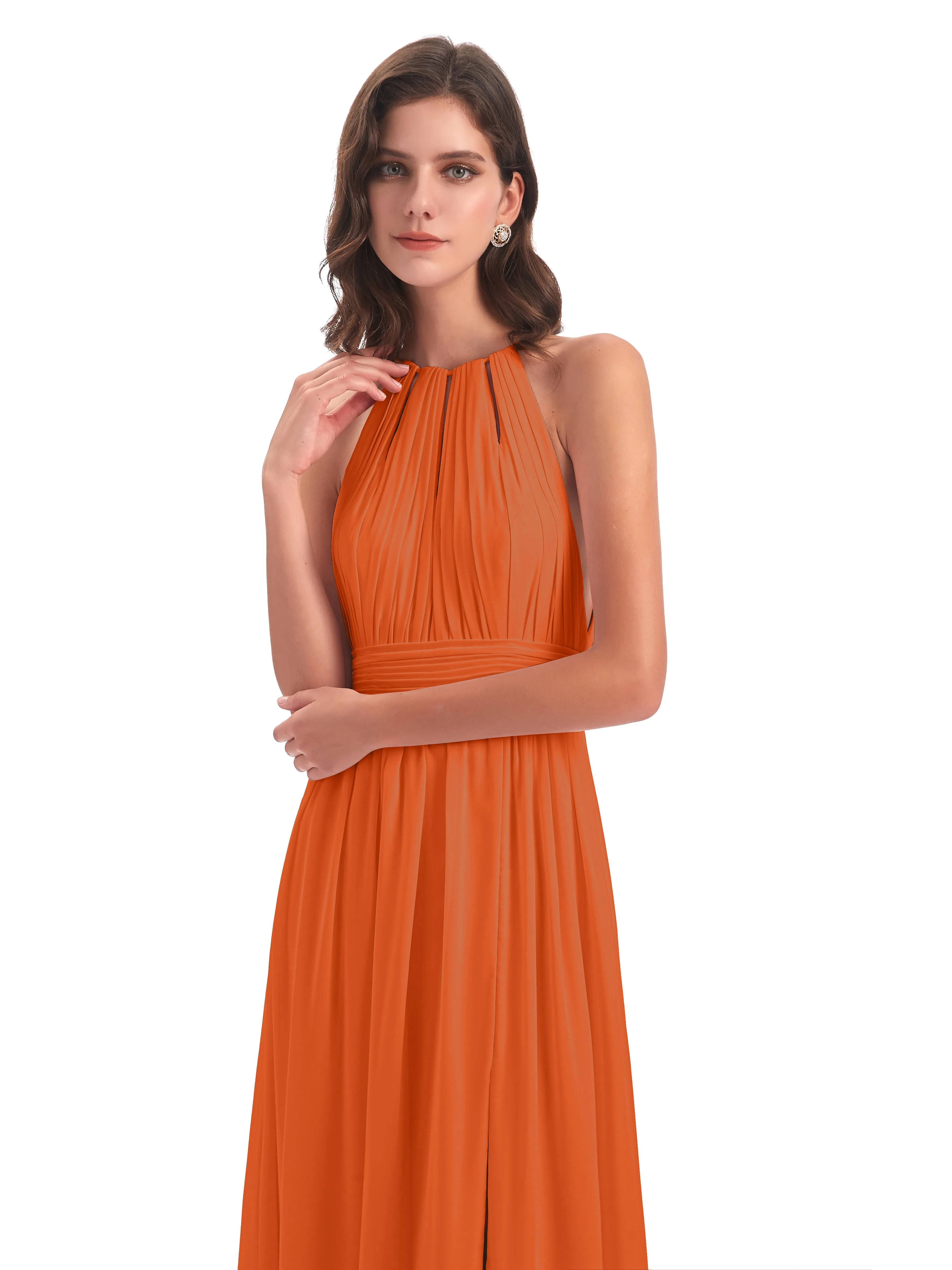 Marlowe Floor Length Halter Split Chiffon Bridesmaid Dresses