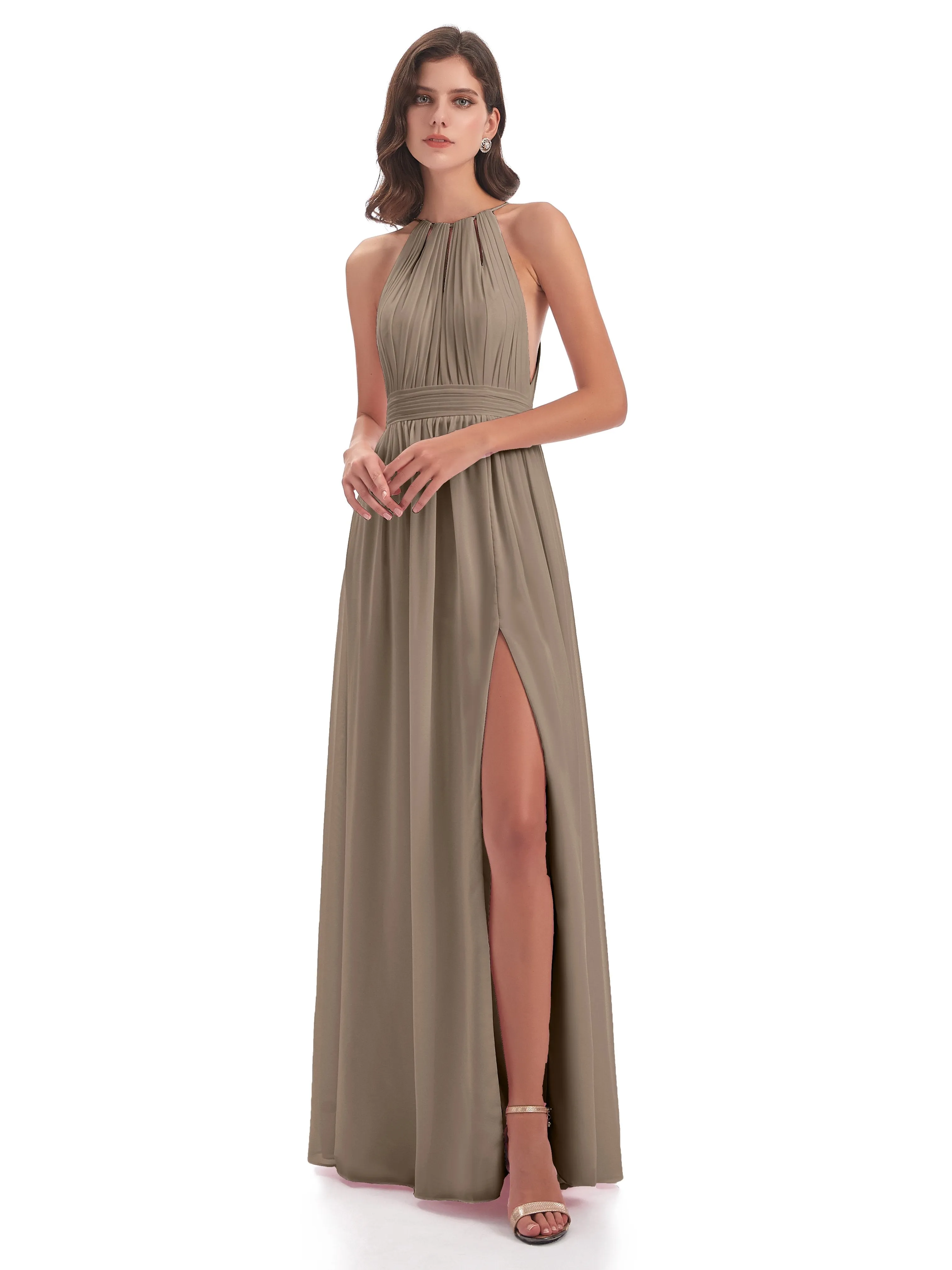 Marlowe Floor Length Halter Split Chiffon Bridesmaid Dresses