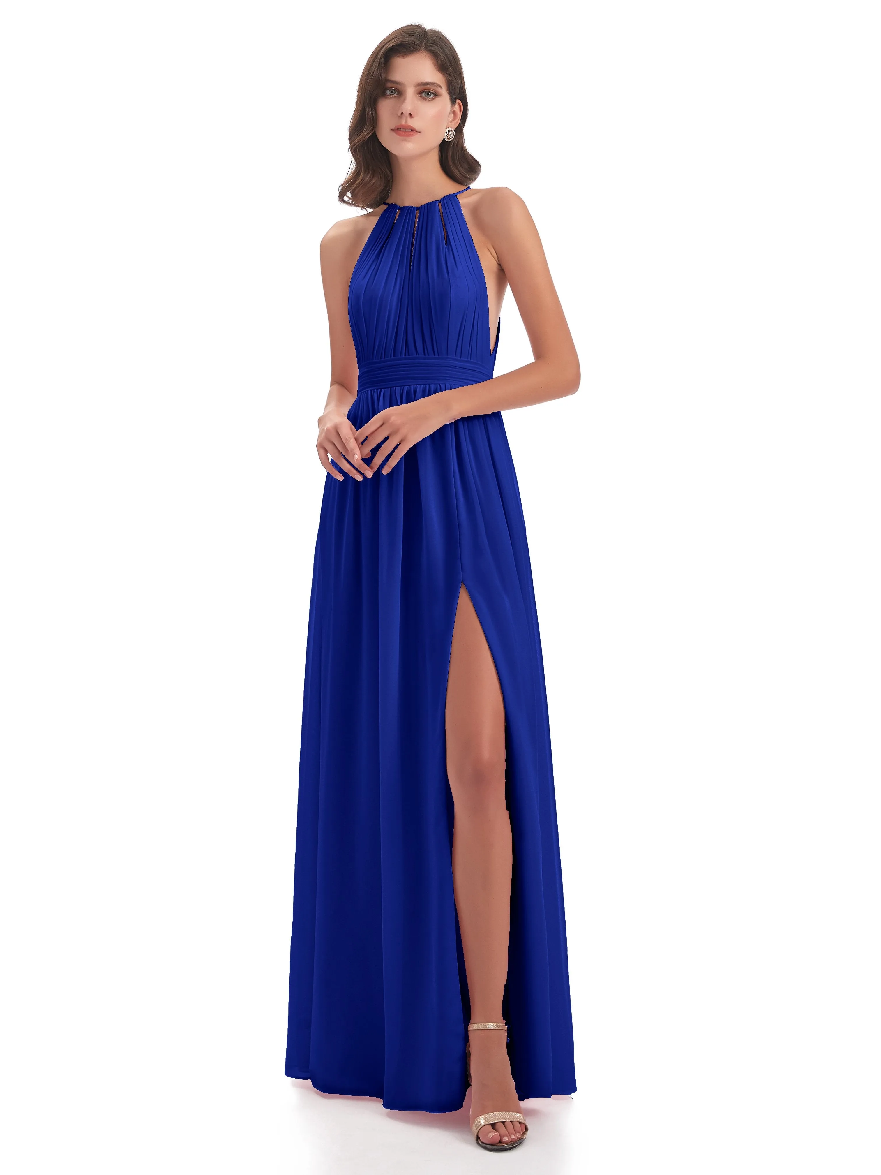 Marlowe Floor Length Halter Split Chiffon Bridesmaid Dresses