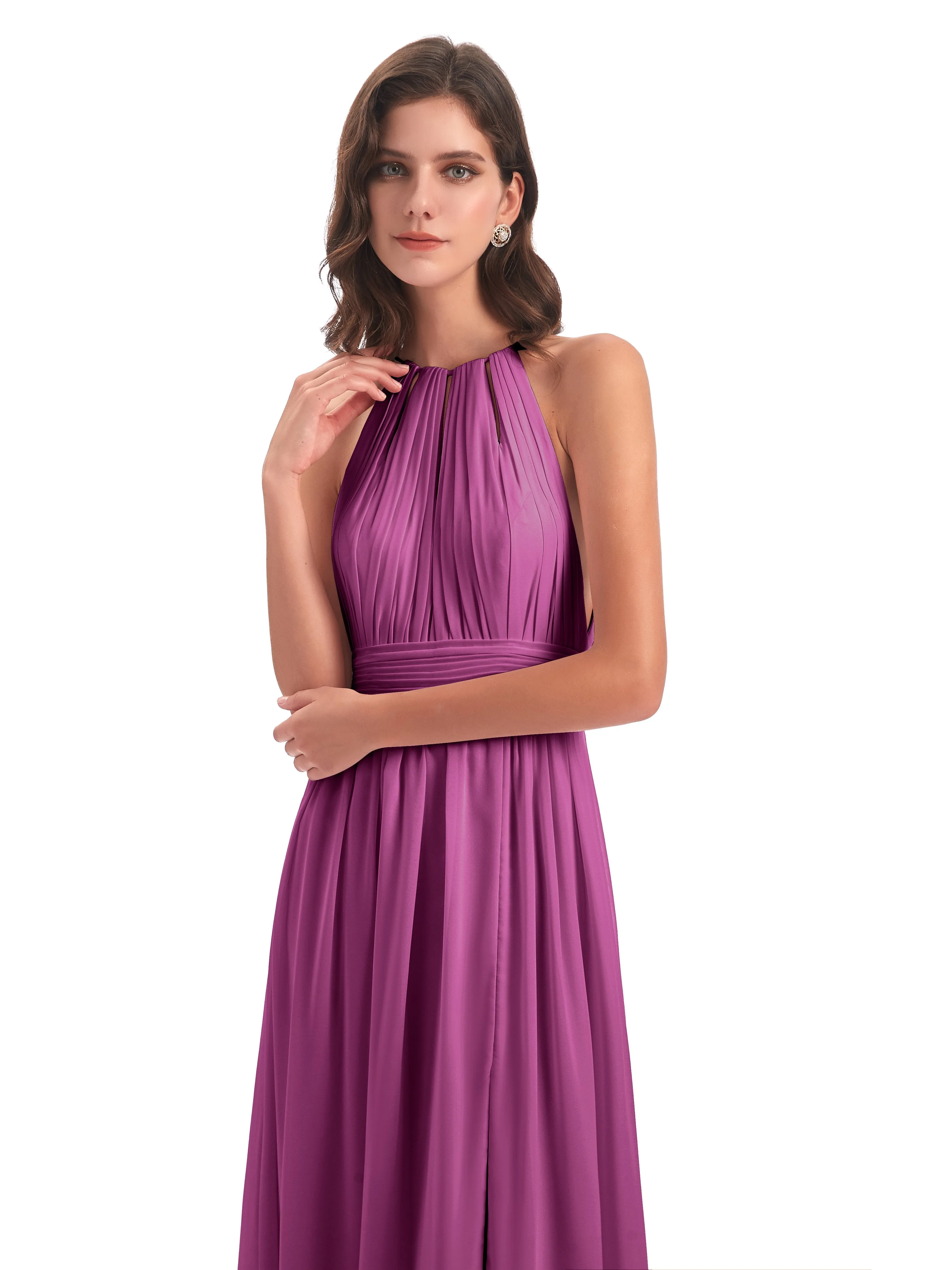 Marlowe Floor Length Halter Split Chiffon Bridesmaid Dresses