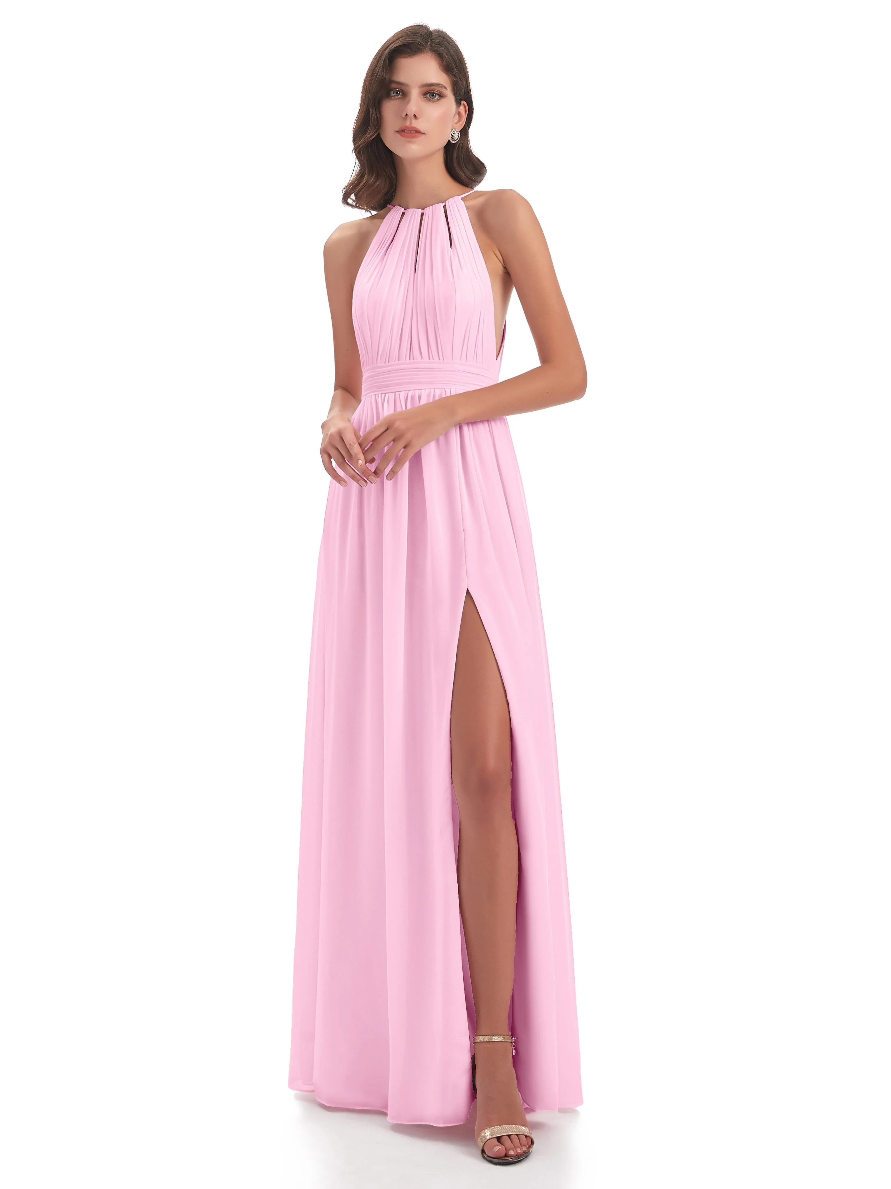 Marlowe Floor Length Halter Split Chiffon Bridesmaid Dresses