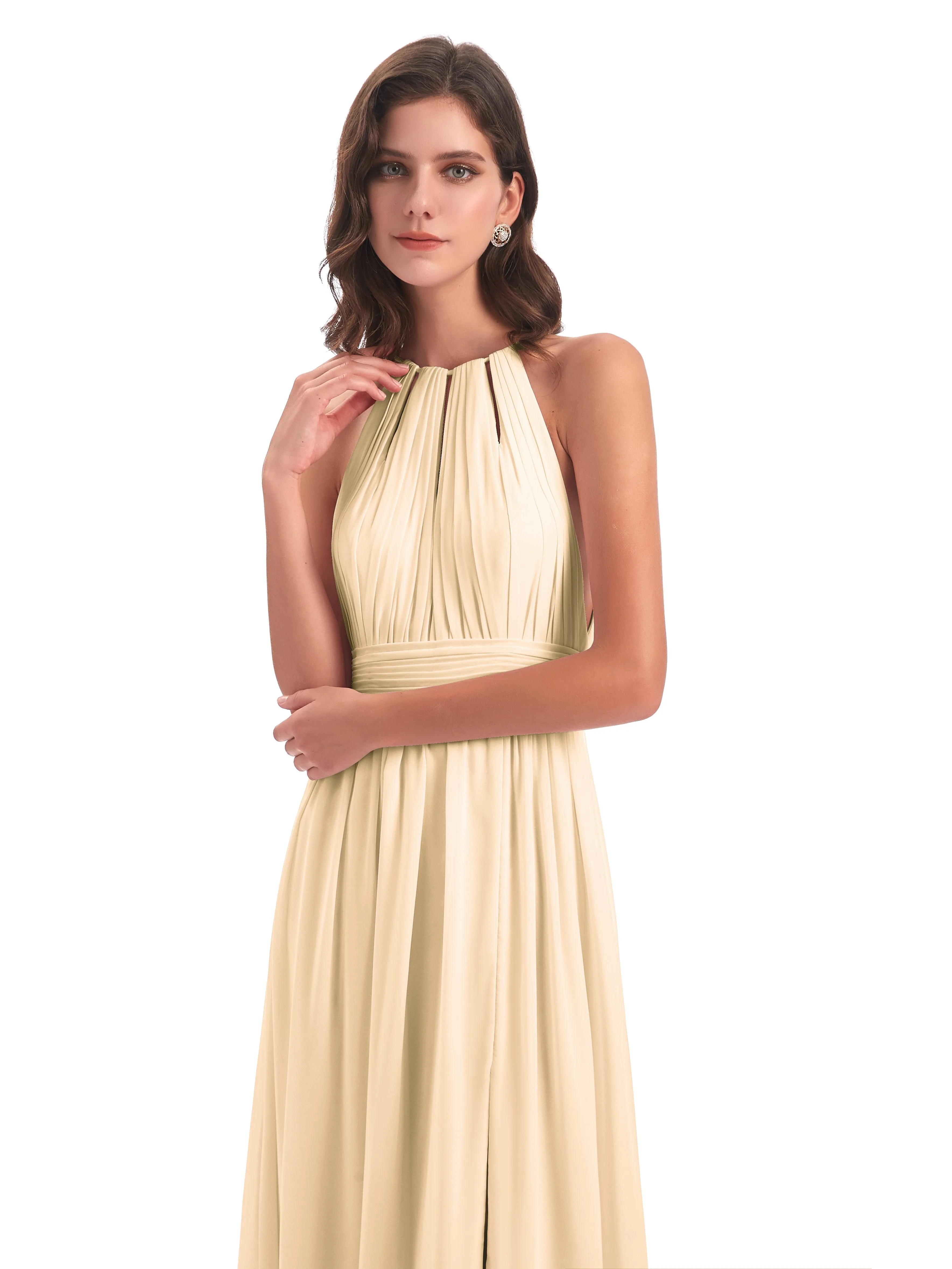 Marlowe Floor Length Halter Split Chiffon Bridesmaid Dresses