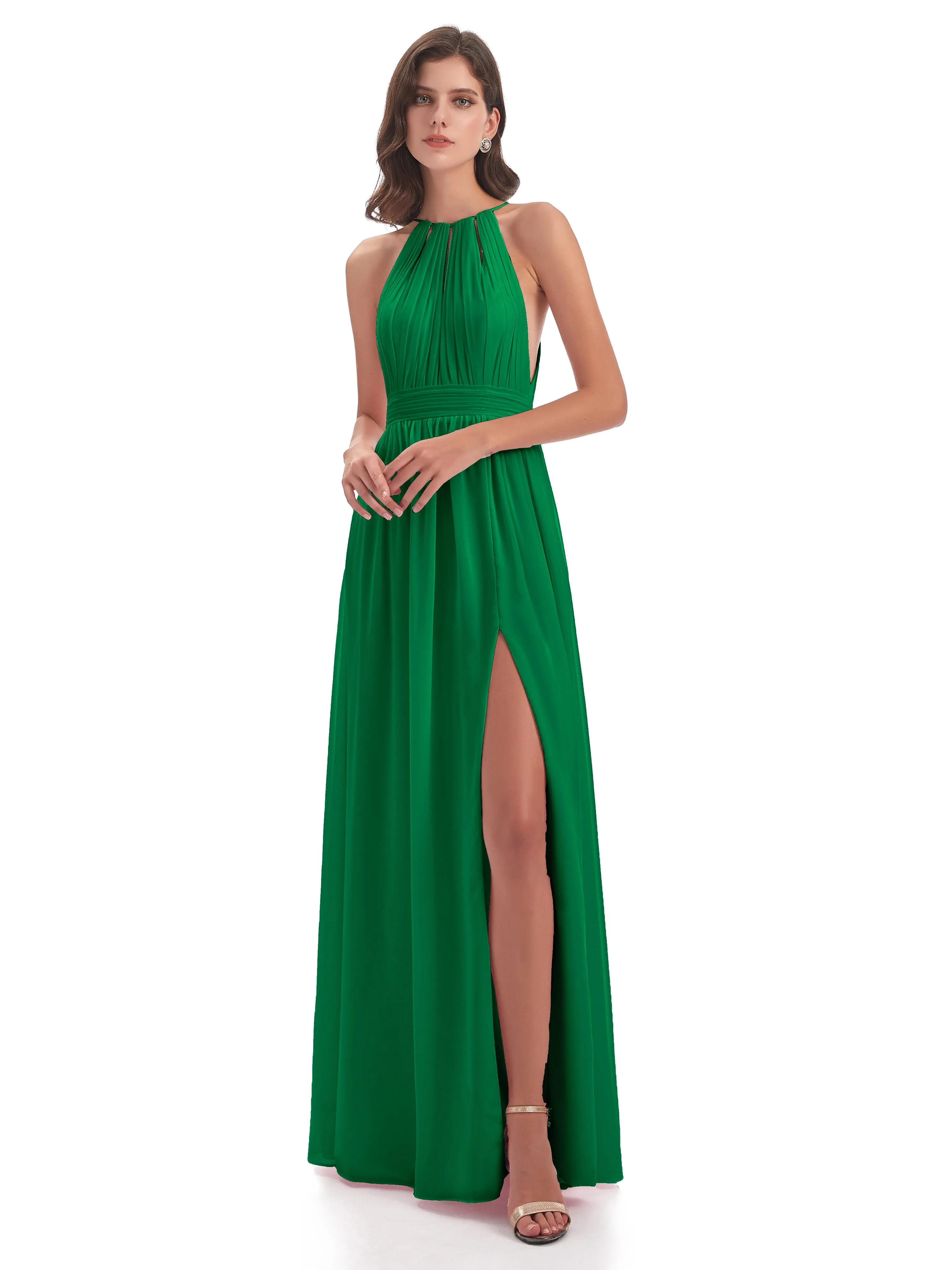 Marlowe Floor Length Halter Split Chiffon Bridesmaid Dresses