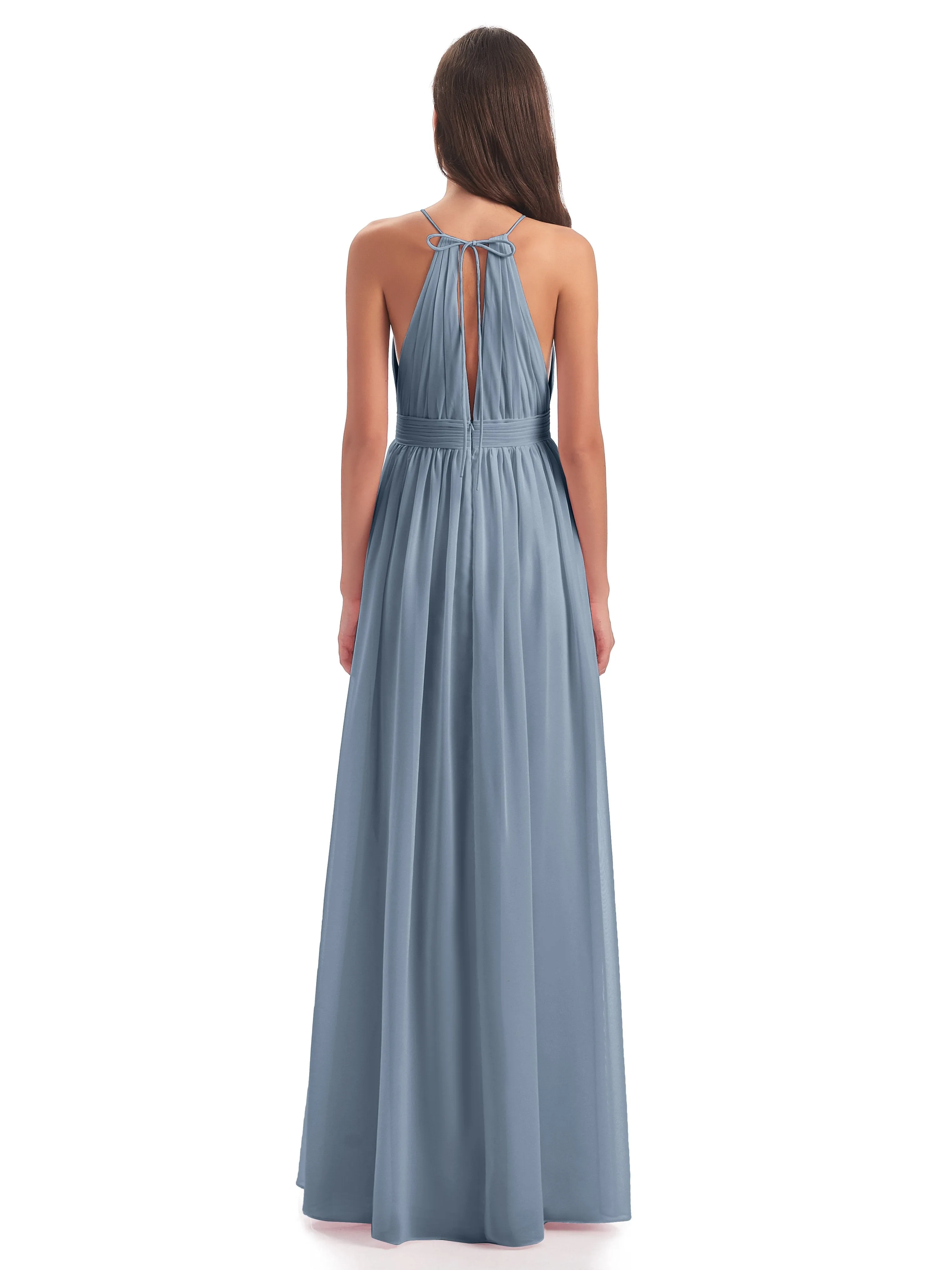 Marlowe Floor Length Halter Split Chiffon Bridesmaid Dresses