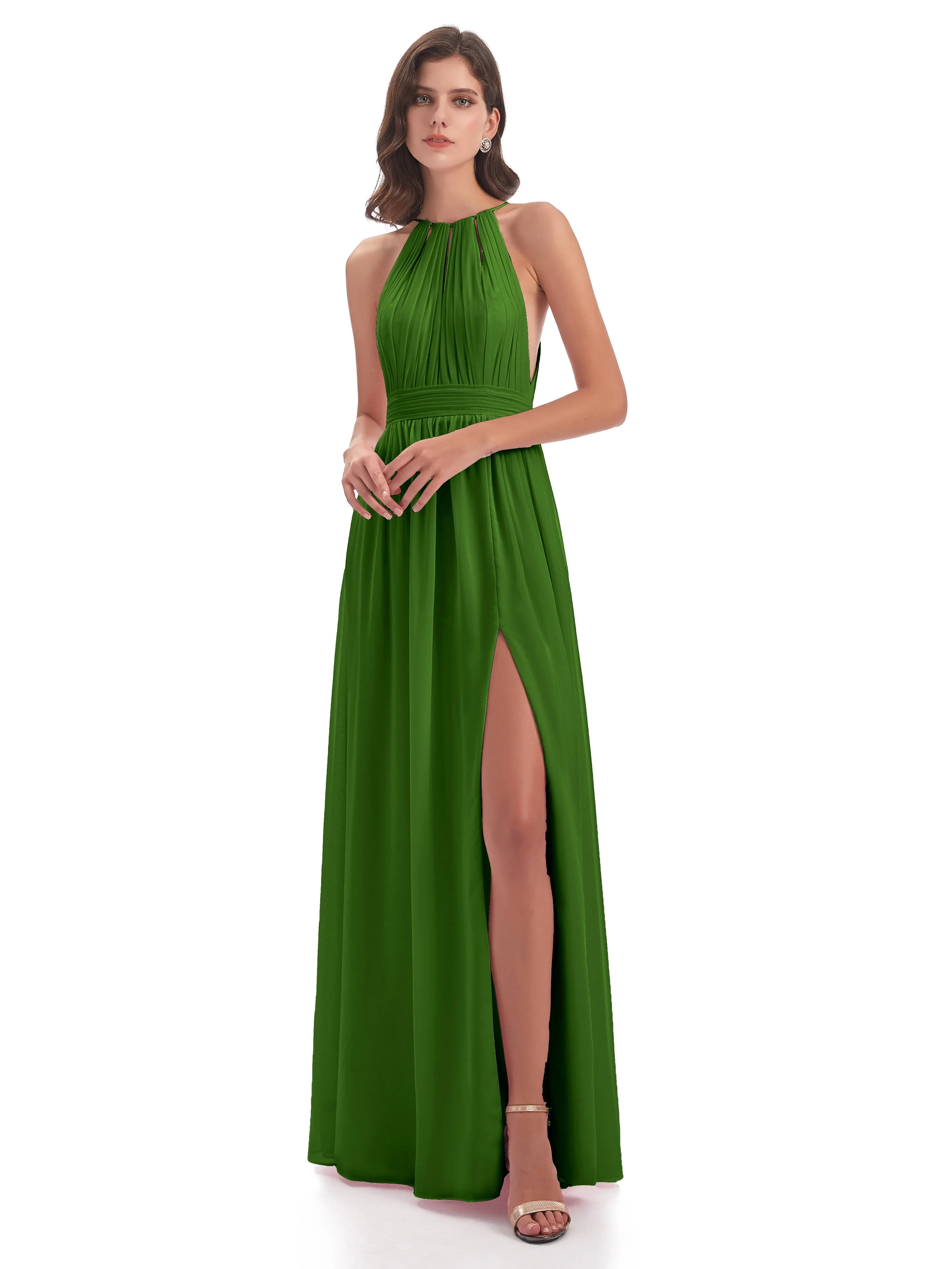 Marlowe Floor Length Halter Split Chiffon Bridesmaid Dresses