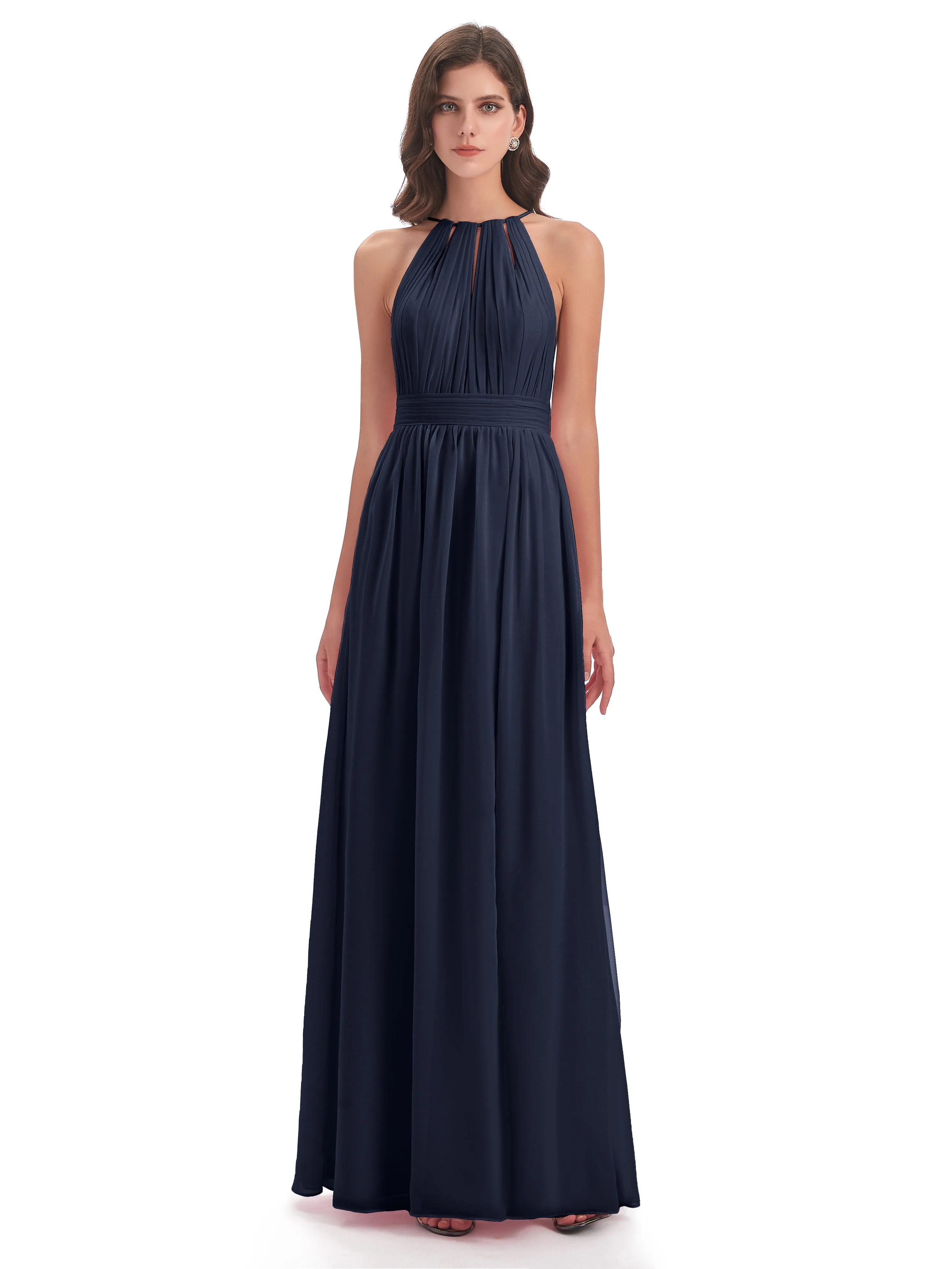 Marlowe Floor Length Halter Split Chiffon Bridesmaid Dresses