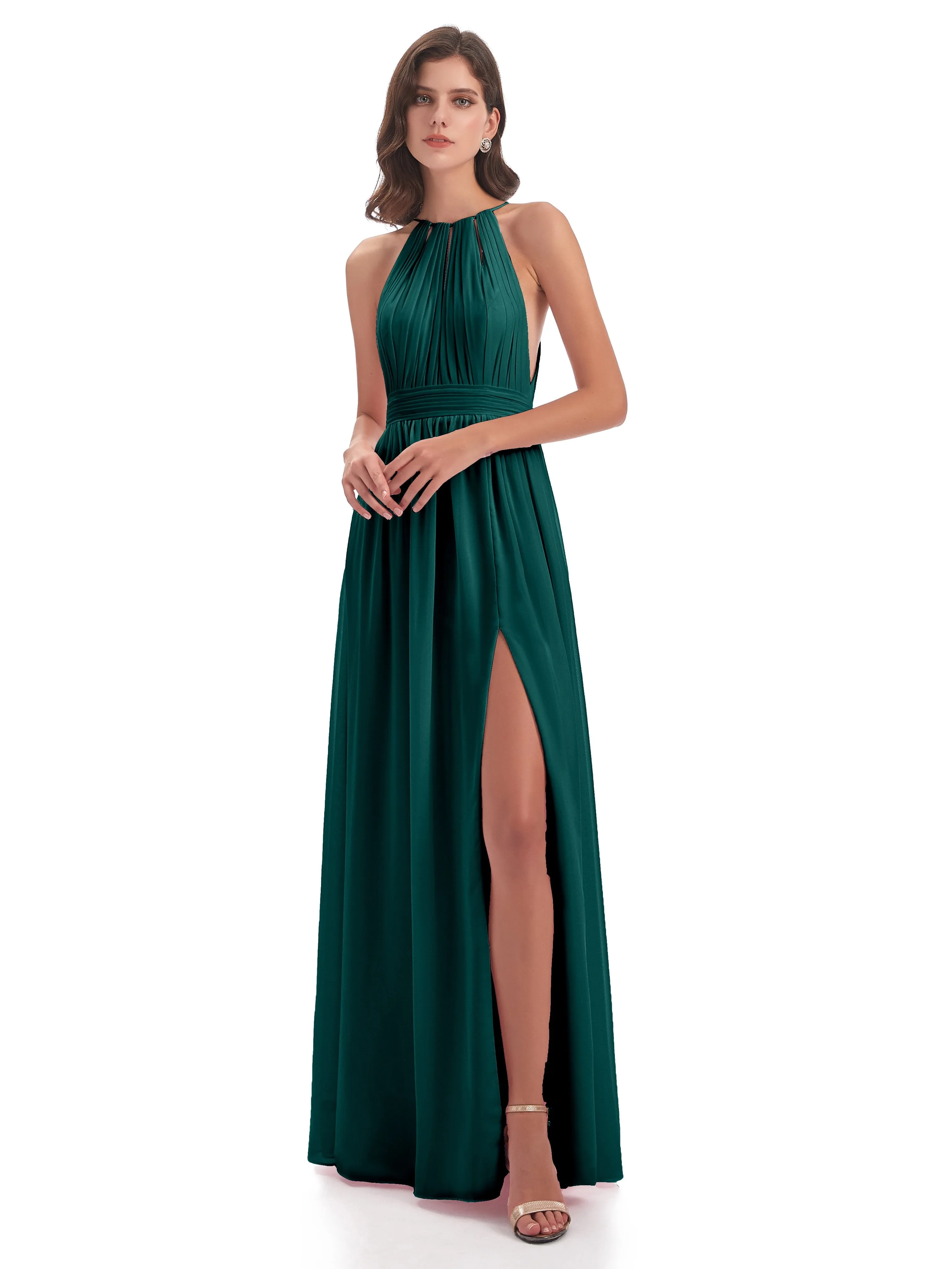 Marlowe Floor Length Halter Split Chiffon Bridesmaid Dresses
