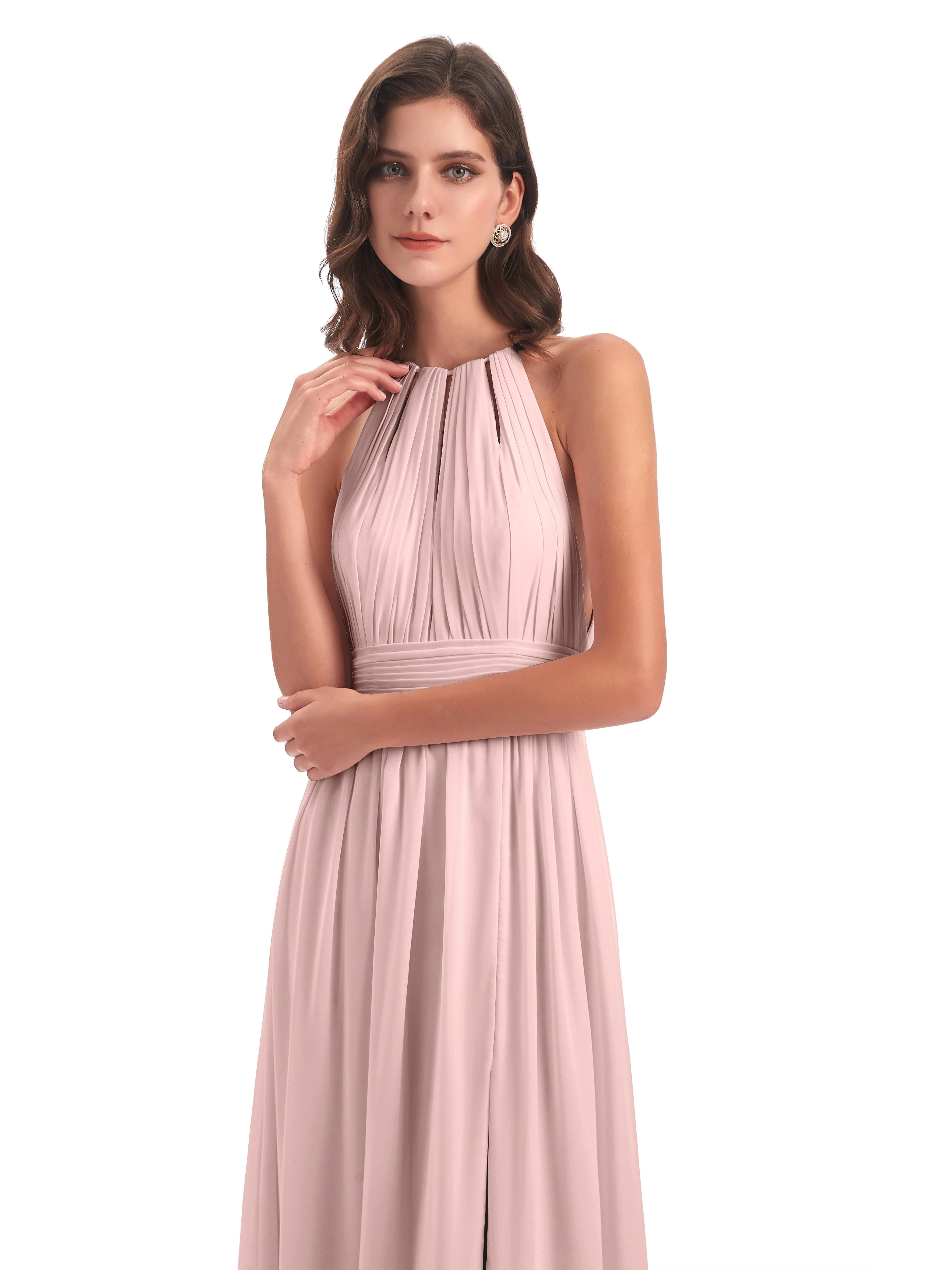 Marlowe Floor Length Halter Split Chiffon Bridesmaid Dresses