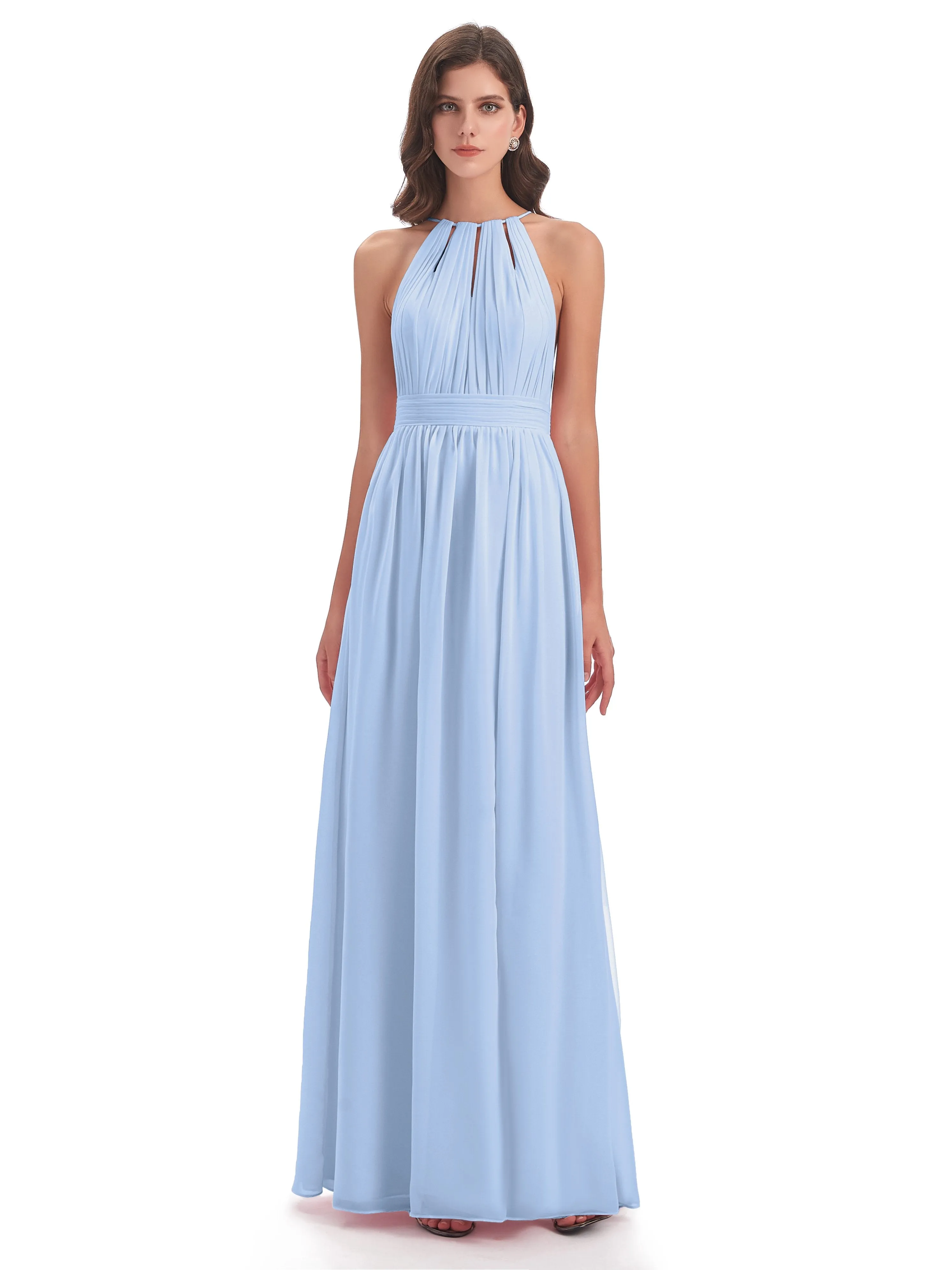 Marlowe Floor Length Halter Split Chiffon Bridesmaid Dresses