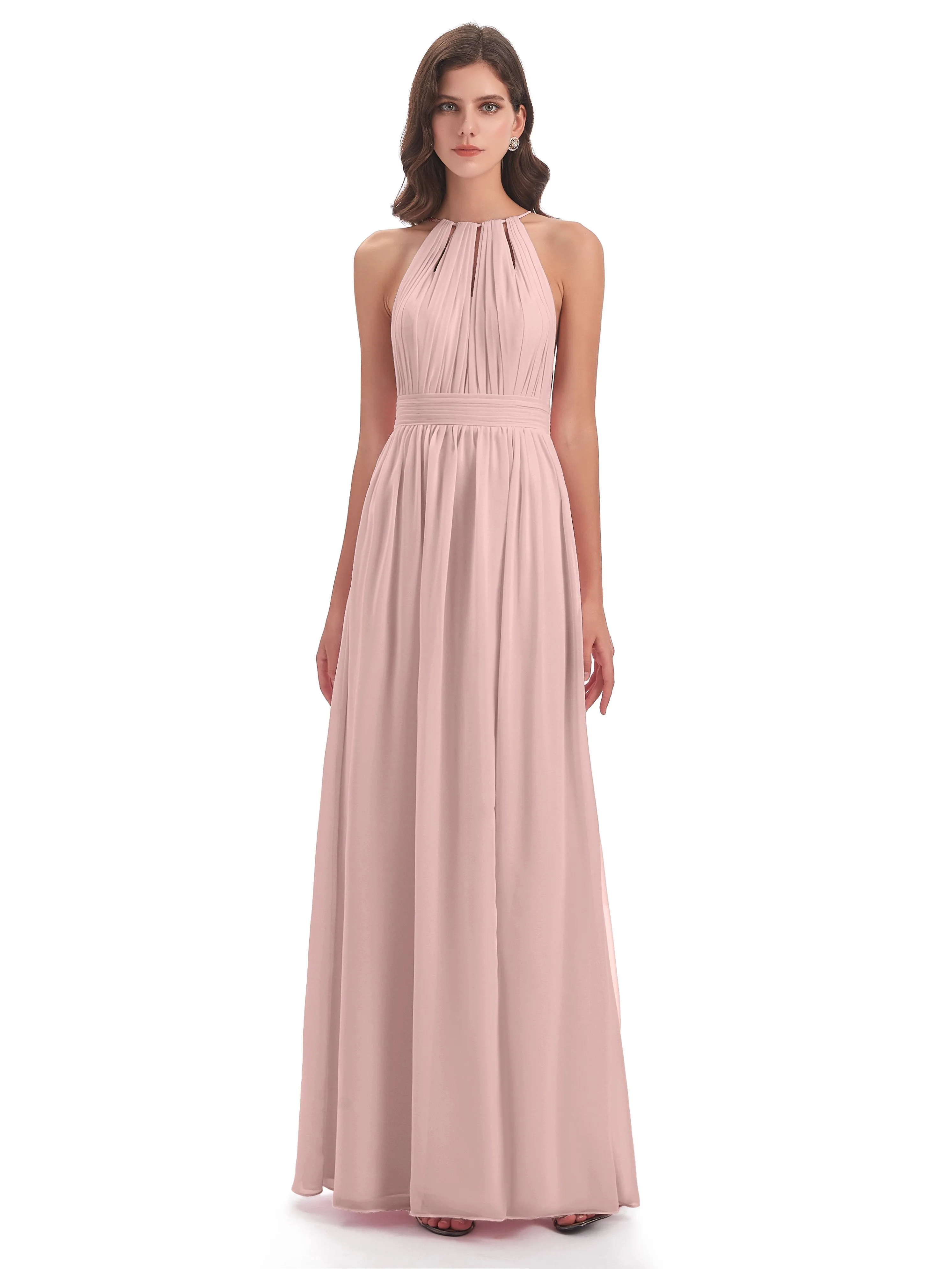 Marlowe Floor Length Halter Split Chiffon Bridesmaid Dresses