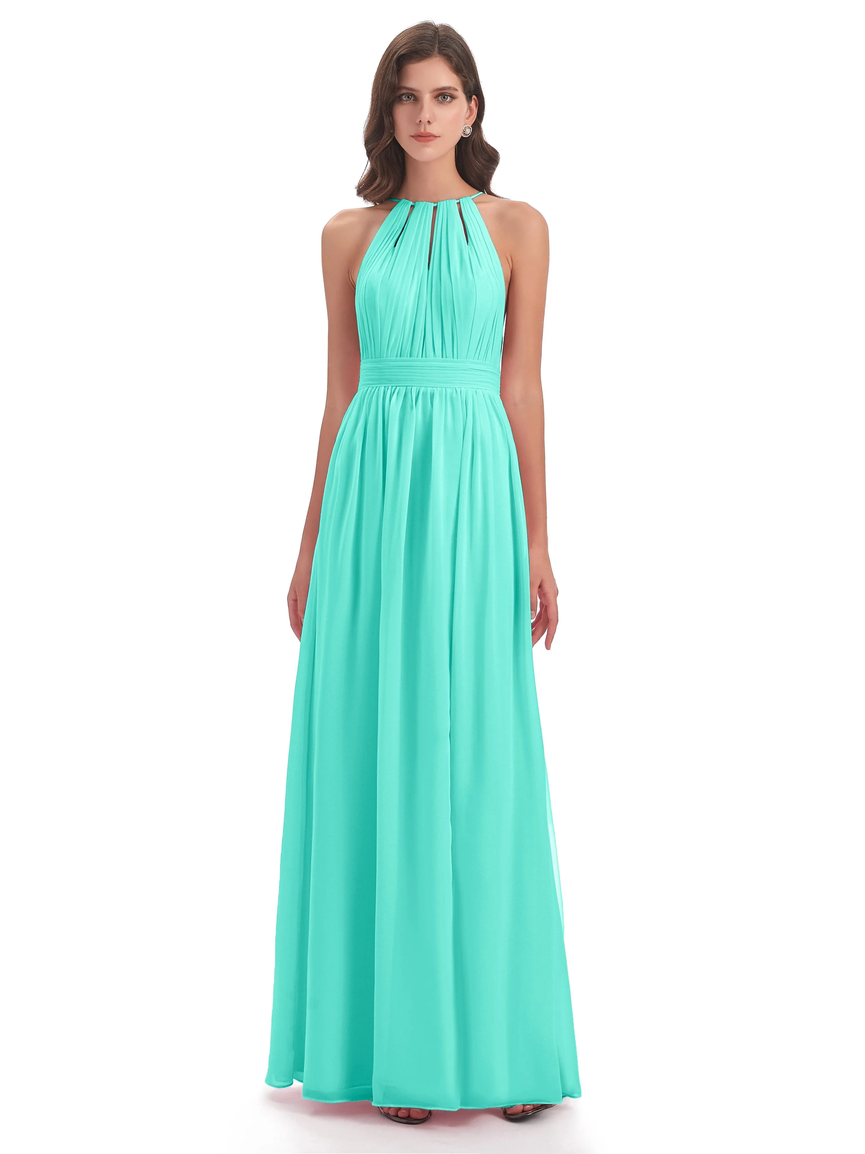 Marlowe Floor Length Halter Split Chiffon Bridesmaid Dresses