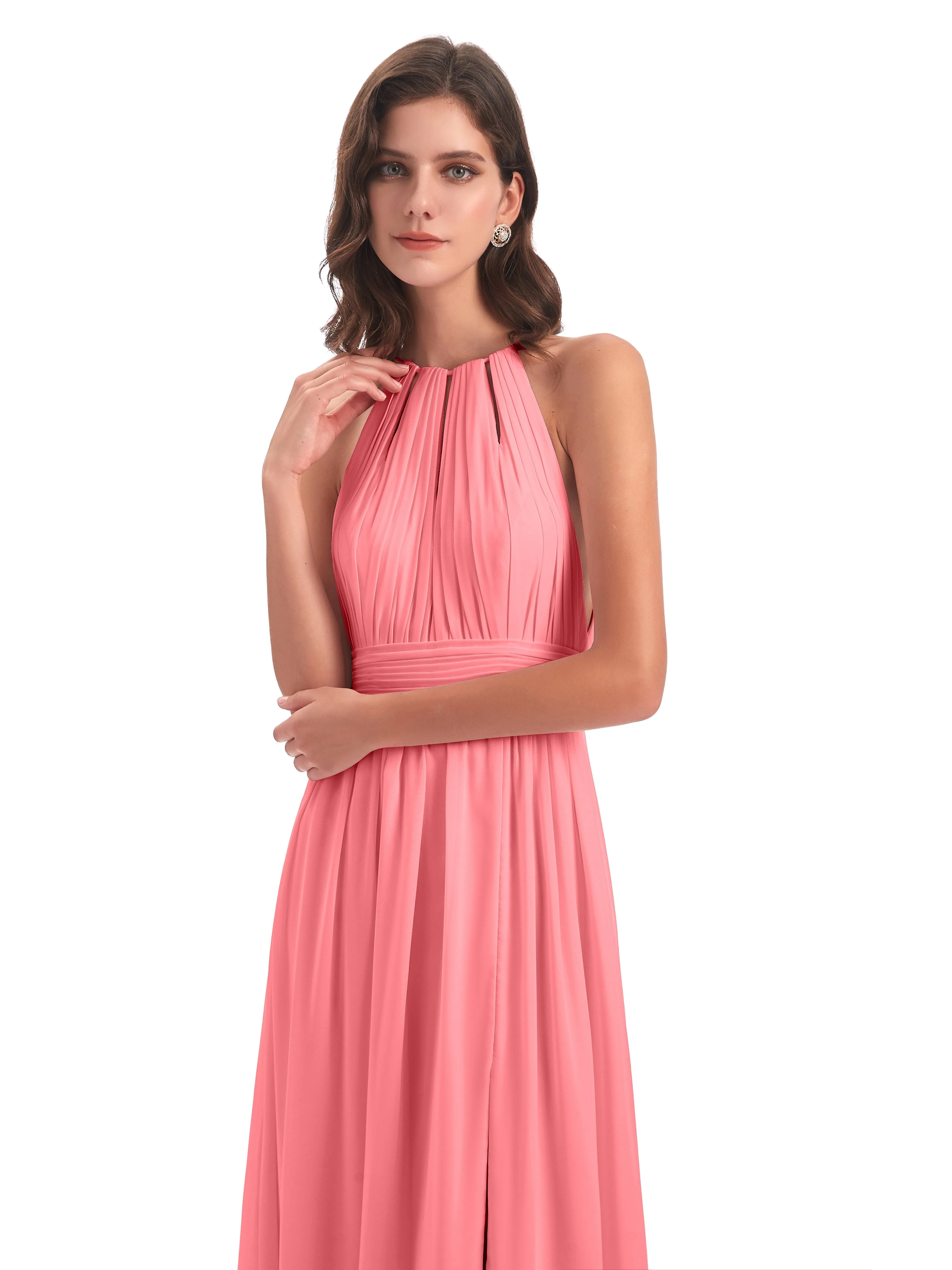 Marlowe Floor Length Halter Split Chiffon Bridesmaid Dresses