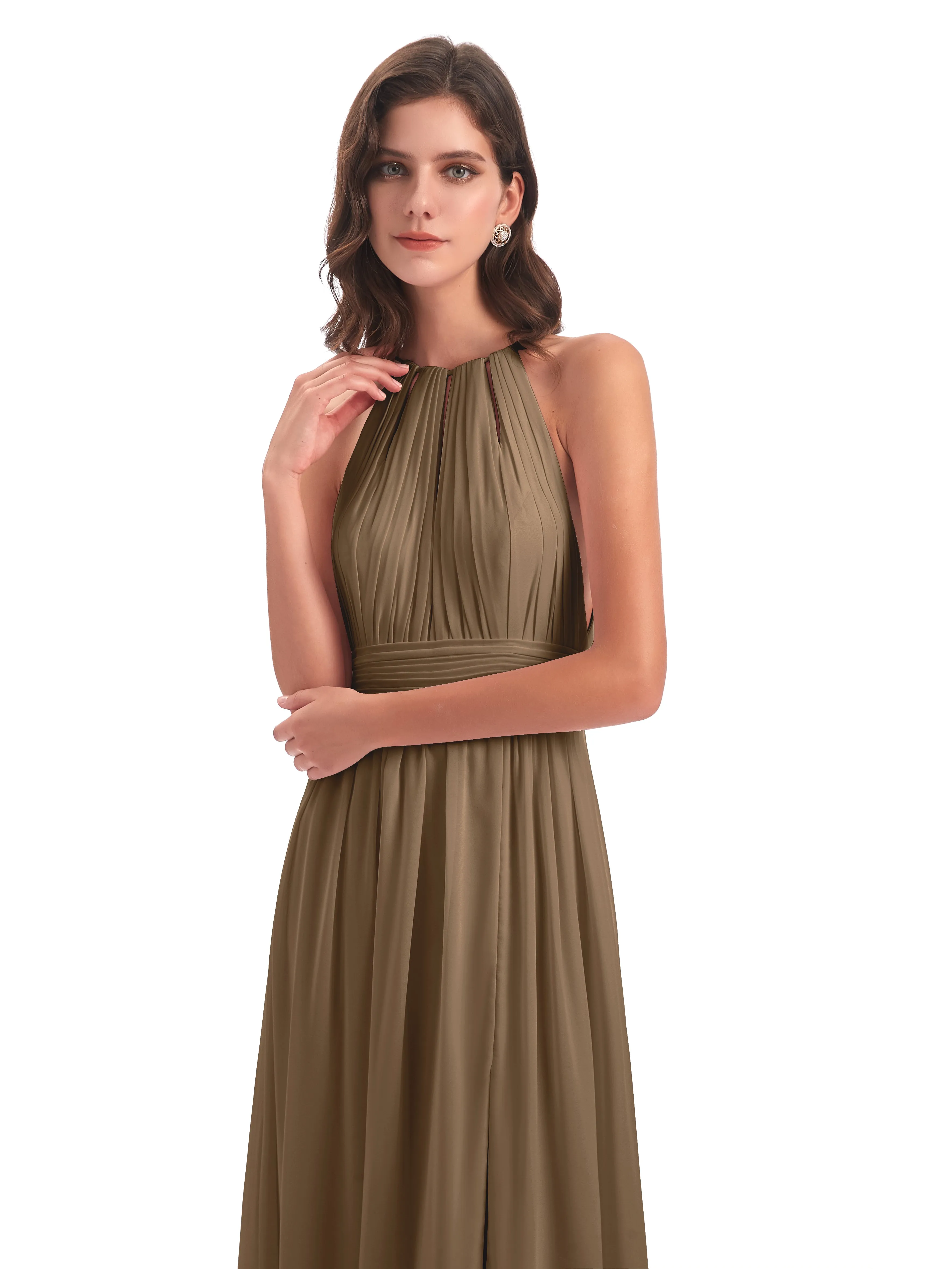 Marlowe Floor Length Halter Split Chiffon Bridesmaid Dresses