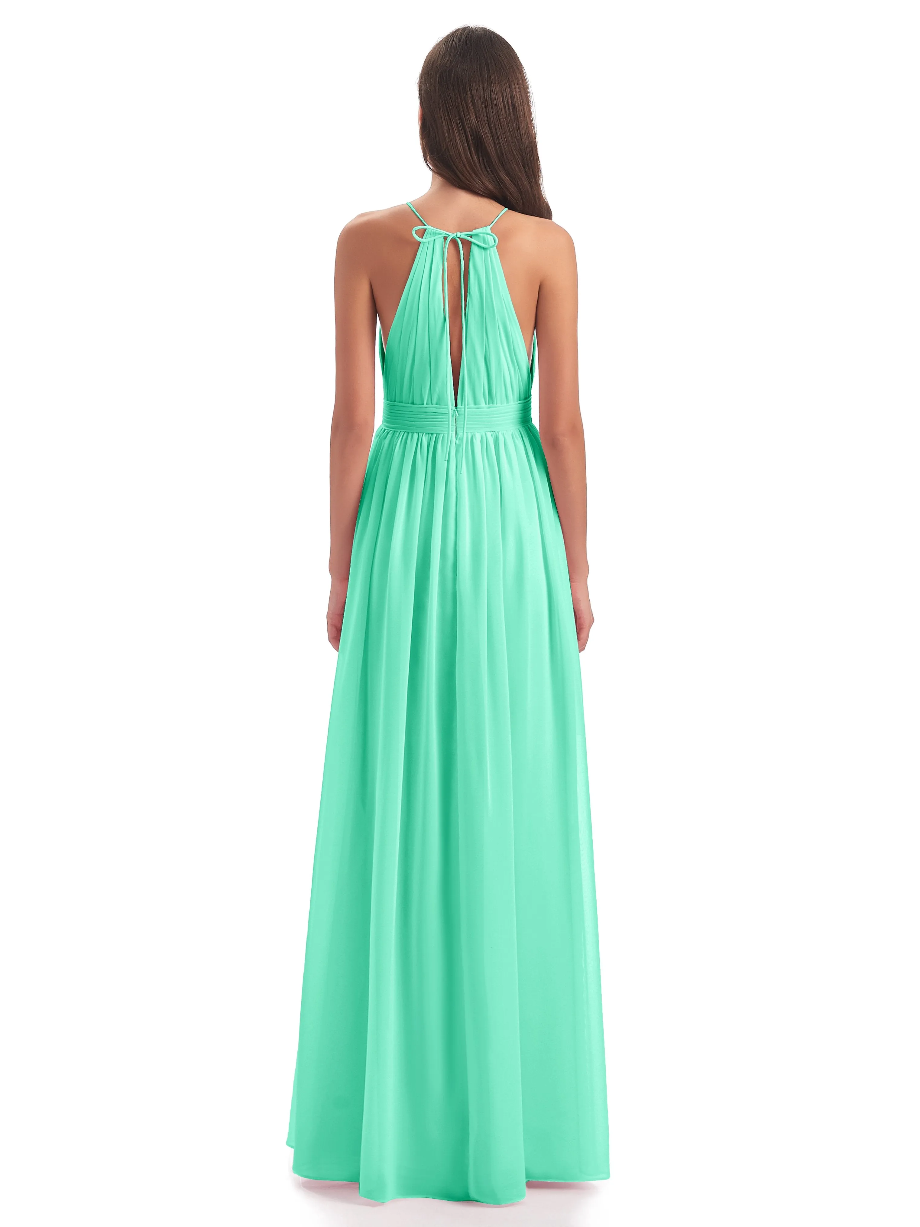 Marlowe Floor Length Halter Split Chiffon Bridesmaid Dresses