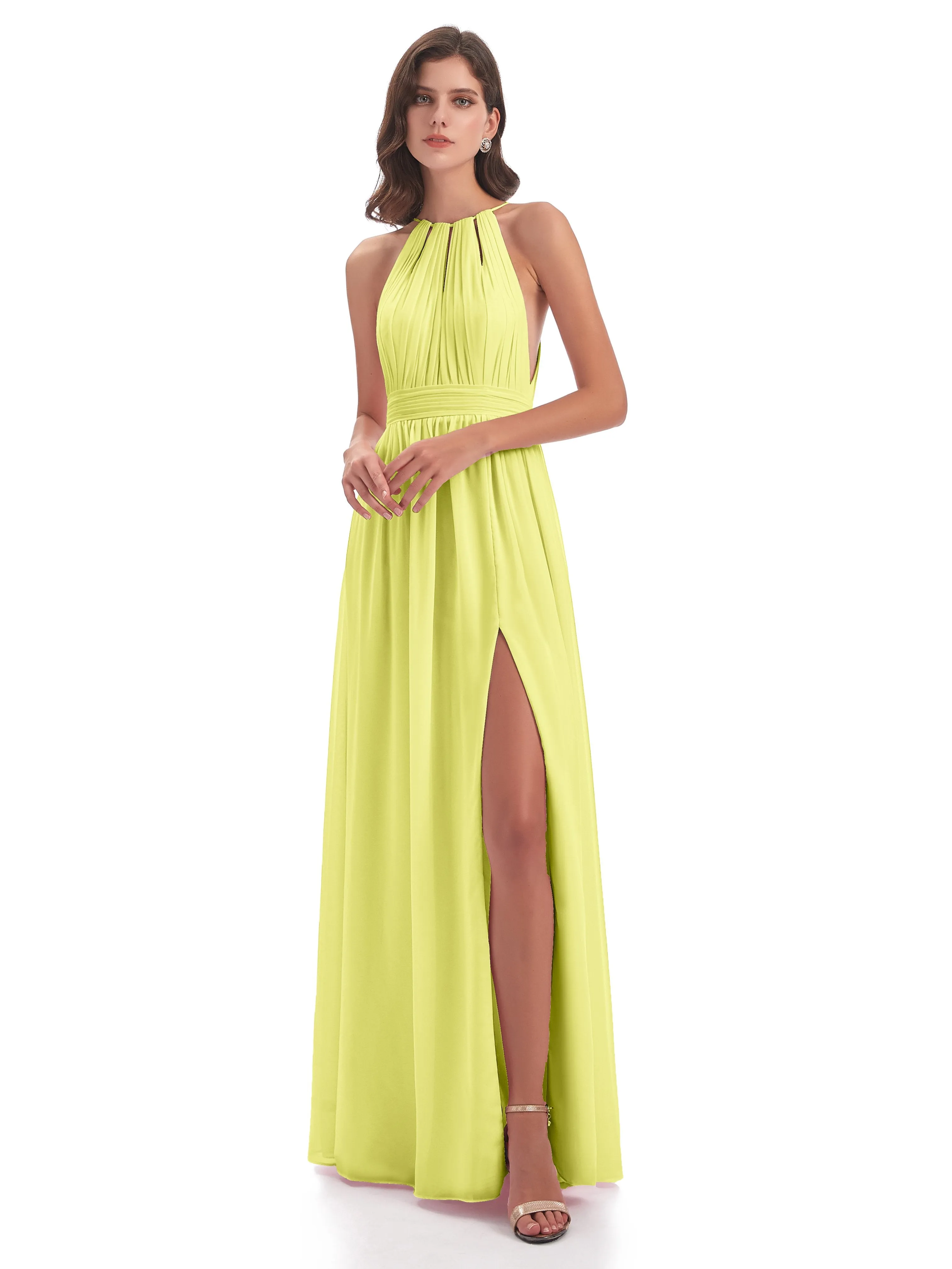 Marlowe Floor Length Halter Split Chiffon Bridesmaid Dresses