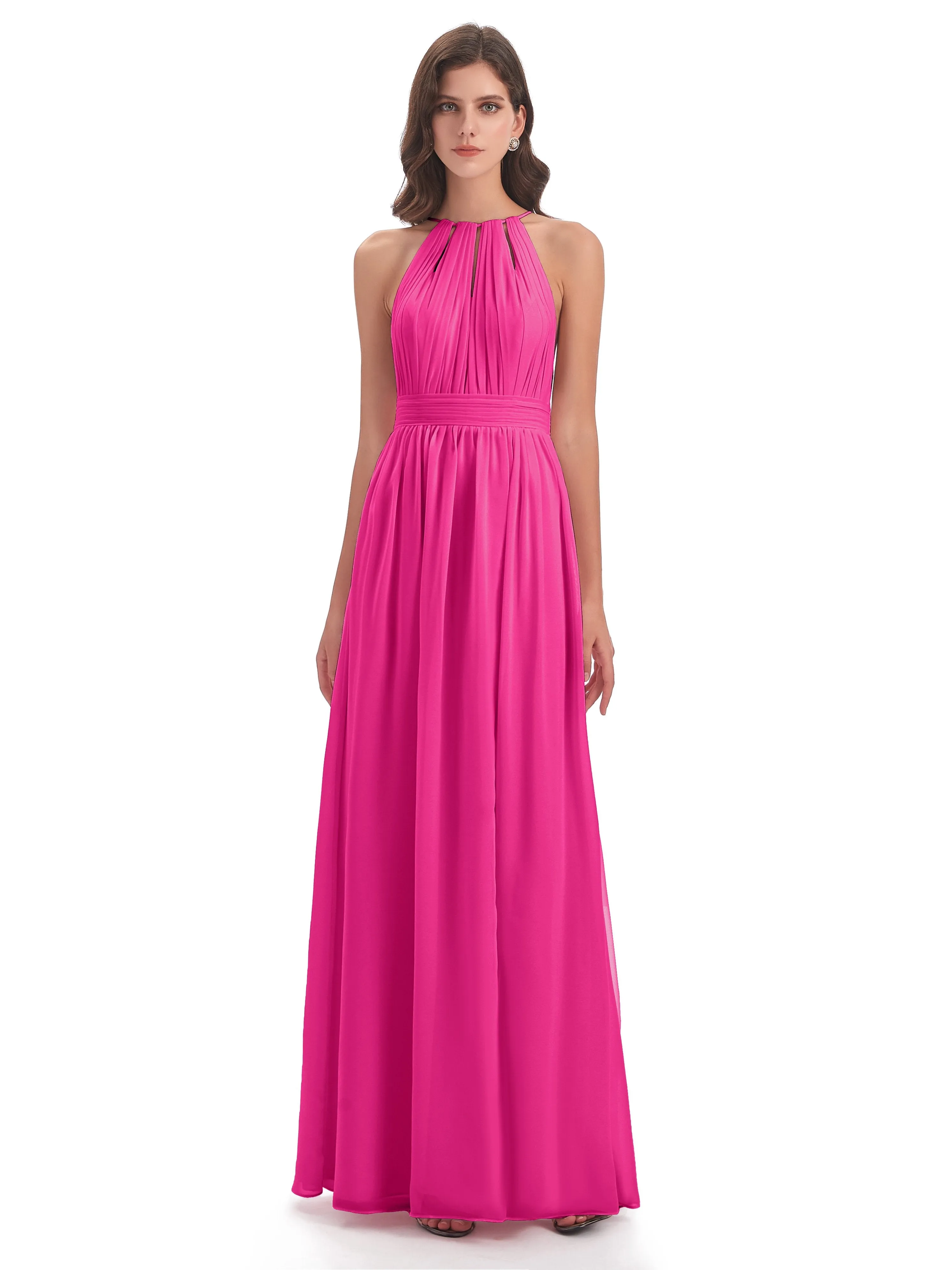Marlowe Floor Length Halter Split Chiffon Bridesmaid Dresses