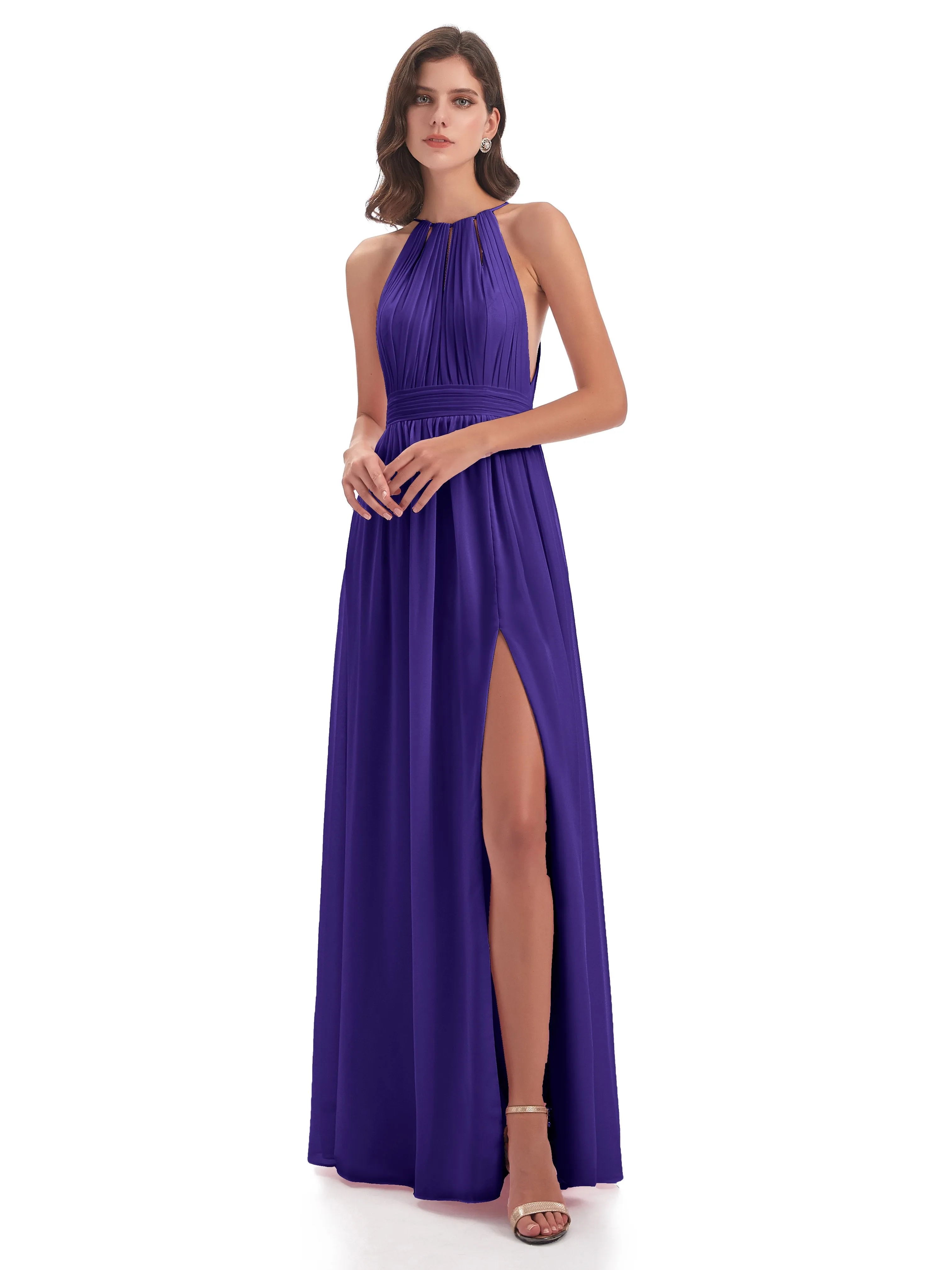 Marlowe Floor Length Halter Split Chiffon Bridesmaid Dresses