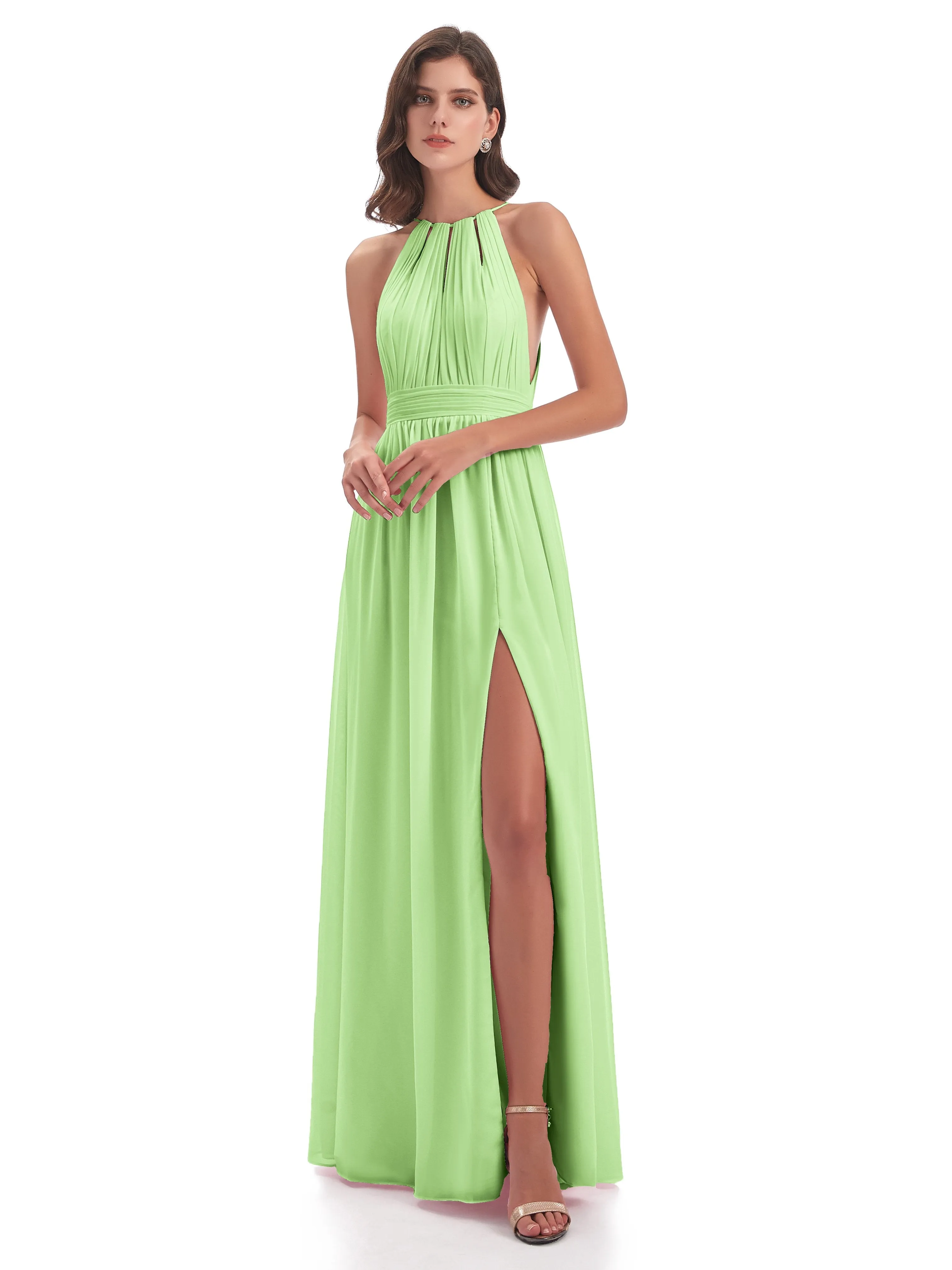 Marlowe Floor Length Halter Split Chiffon Bridesmaid Dresses