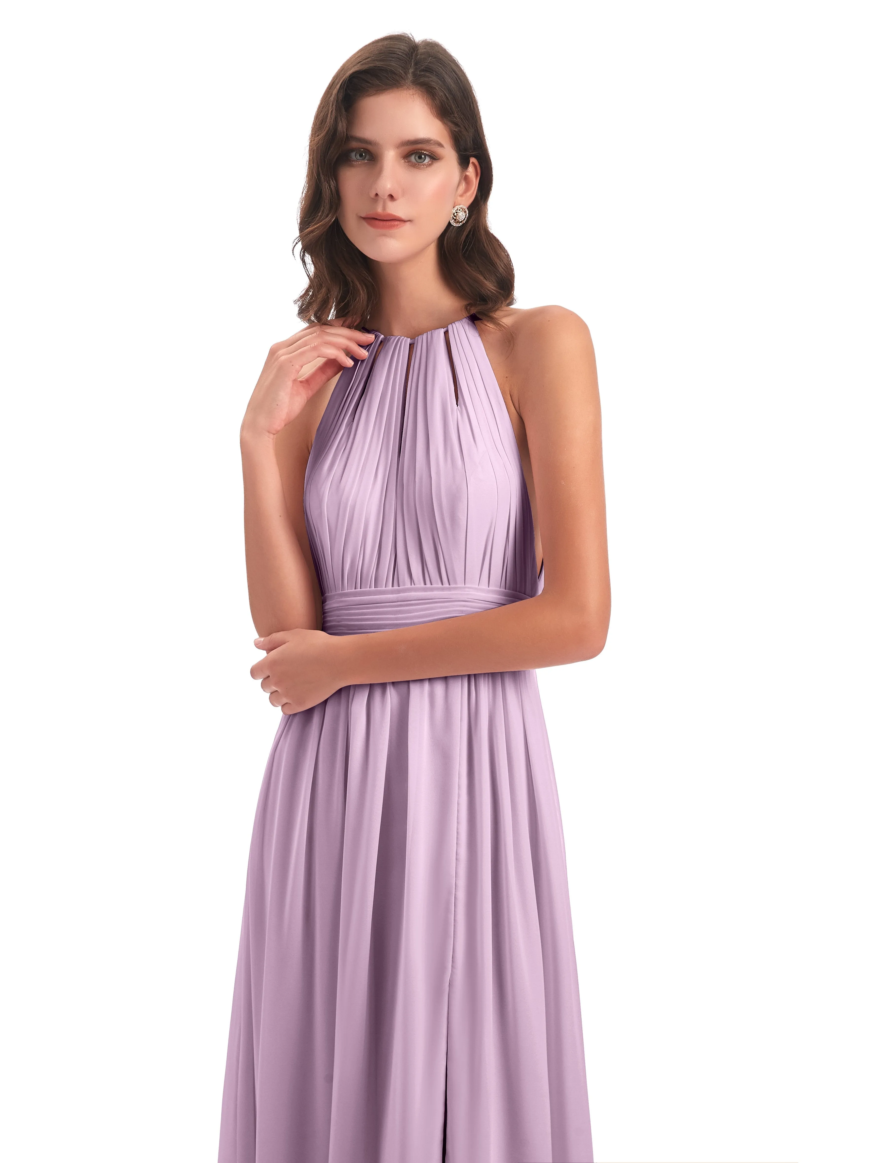 Marlowe Floor Length Halter Split Chiffon Bridesmaid Dresses