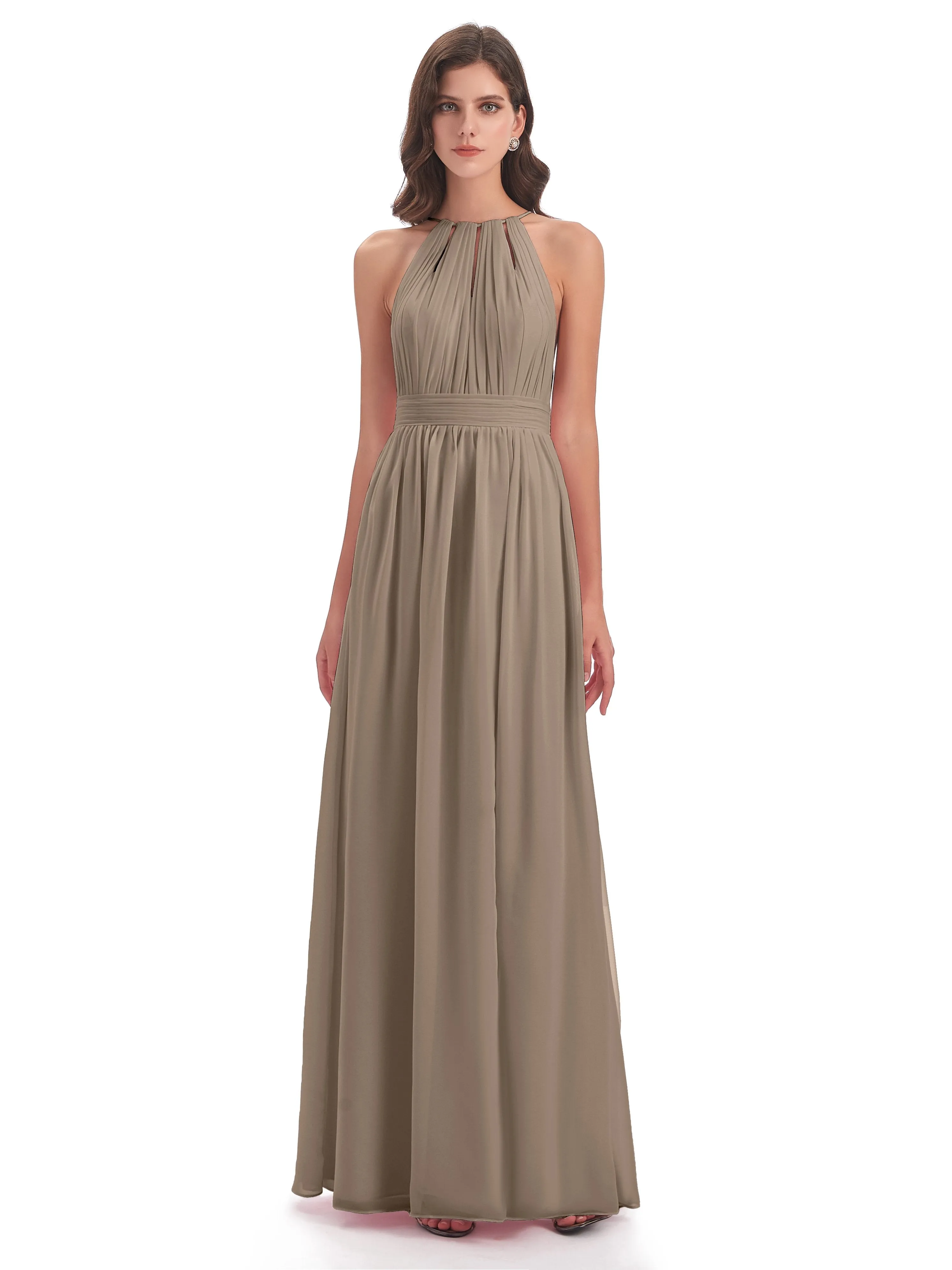 Marlowe Floor Length Halter Split Chiffon Bridesmaid Dresses