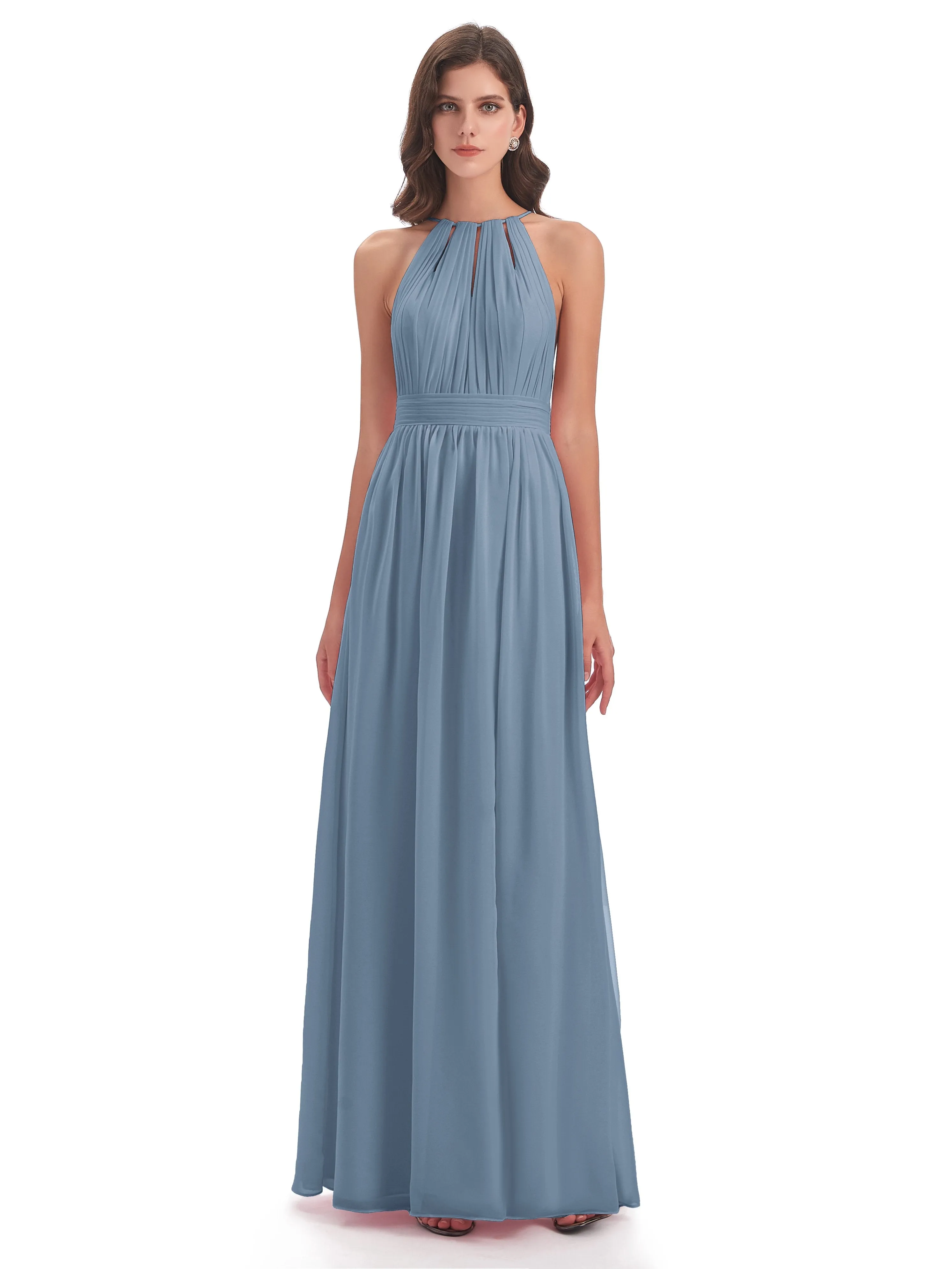Marlowe Floor Length Halter Split Chiffon Bridesmaid Dresses