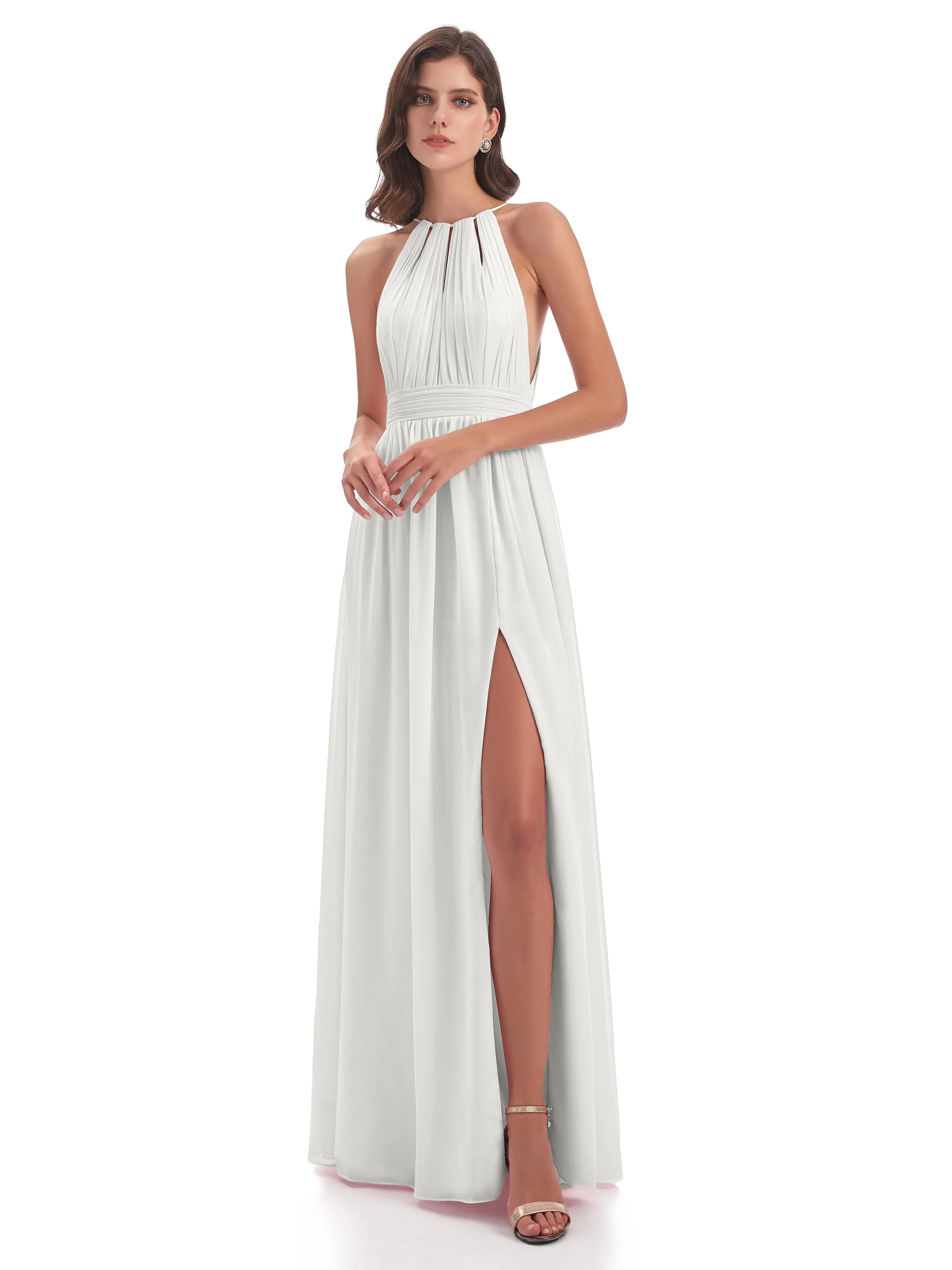 Marlowe Floor Length Halter Split Chiffon Bridesmaid Dresses