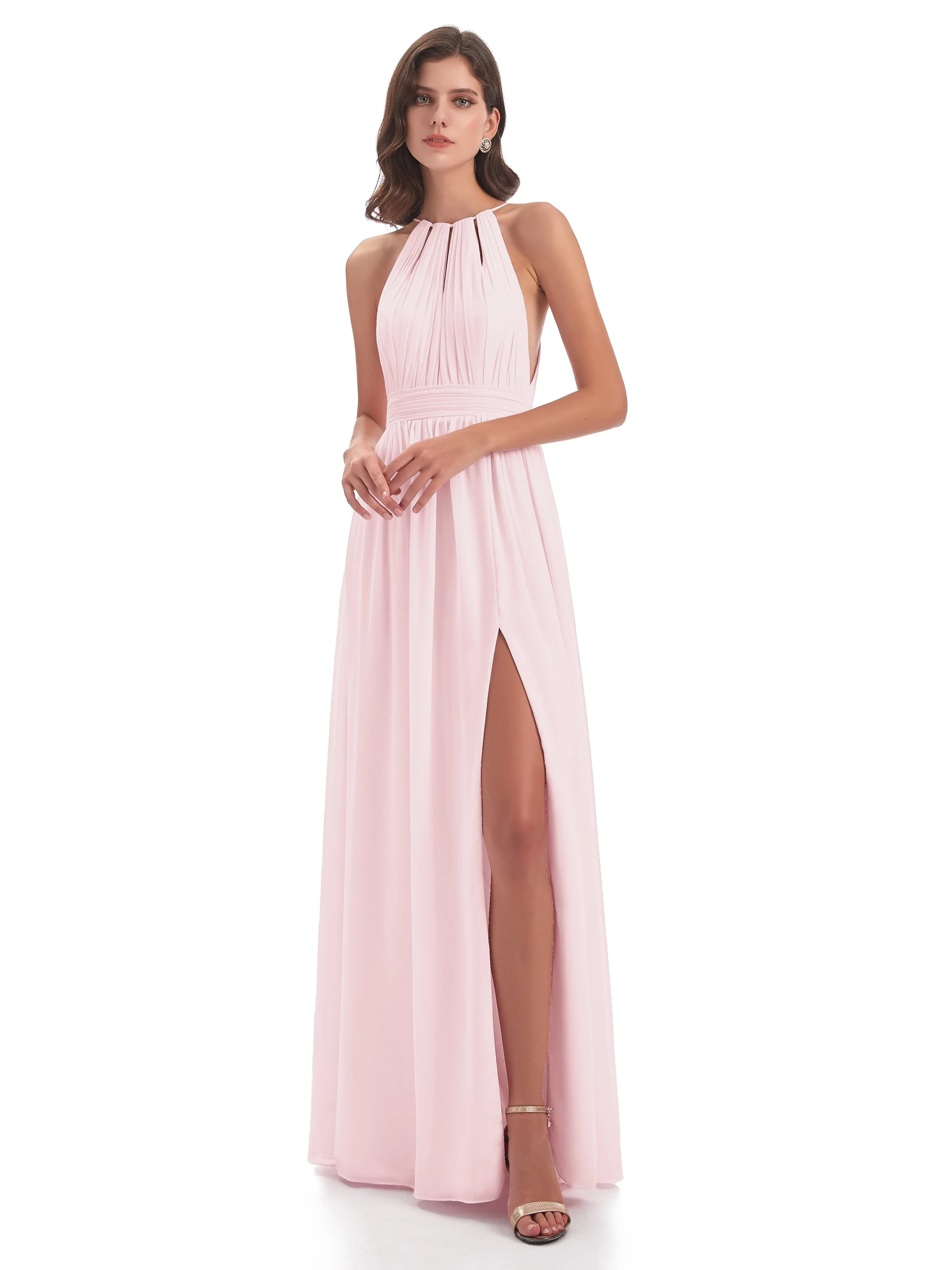 Marlowe Floor Length Halter Split Chiffon Bridesmaid Dresses