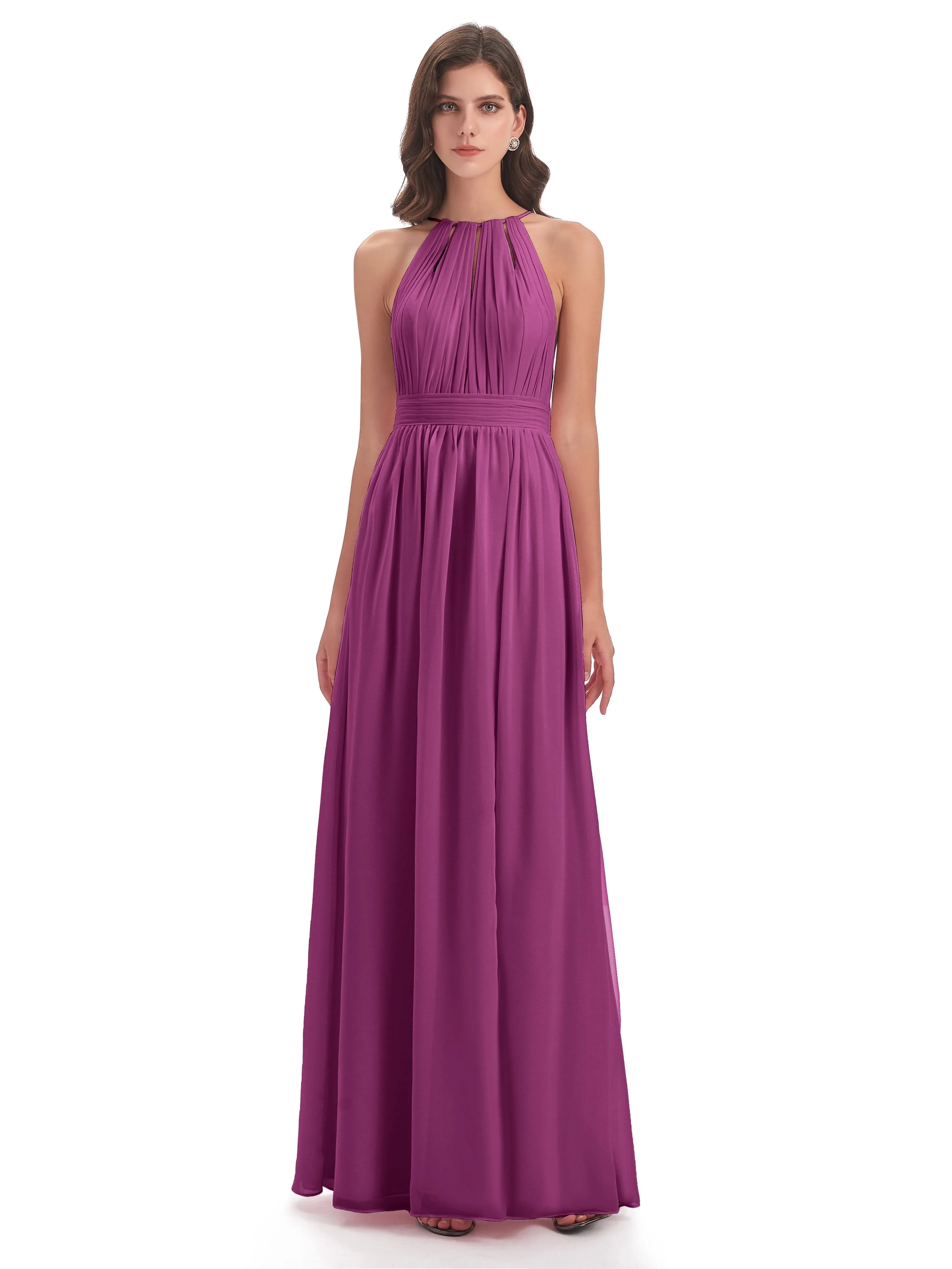 Marlowe Floor Length Halter Split Chiffon Bridesmaid Dresses