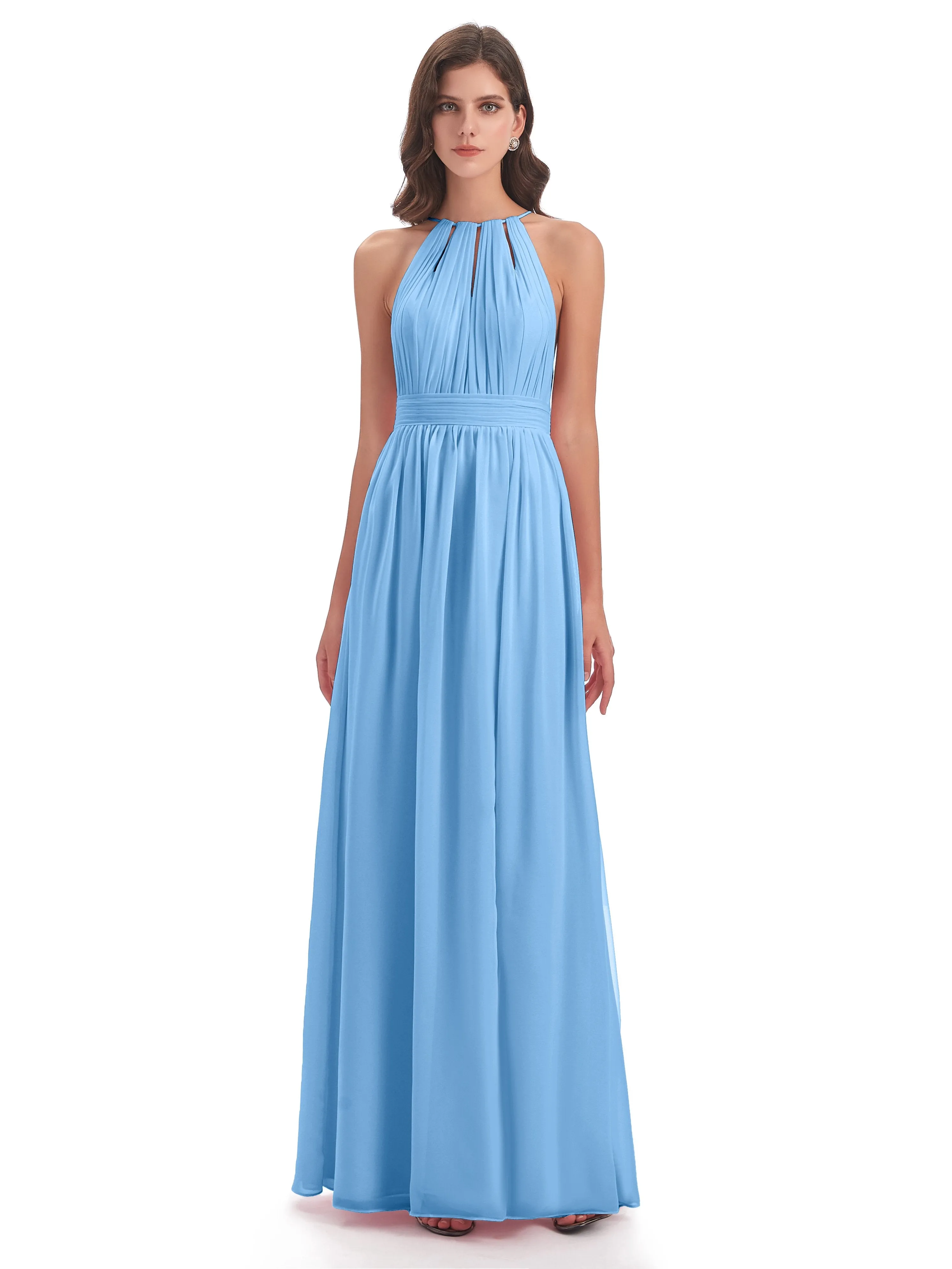 Marlowe Floor Length Halter Split Chiffon Bridesmaid Dresses