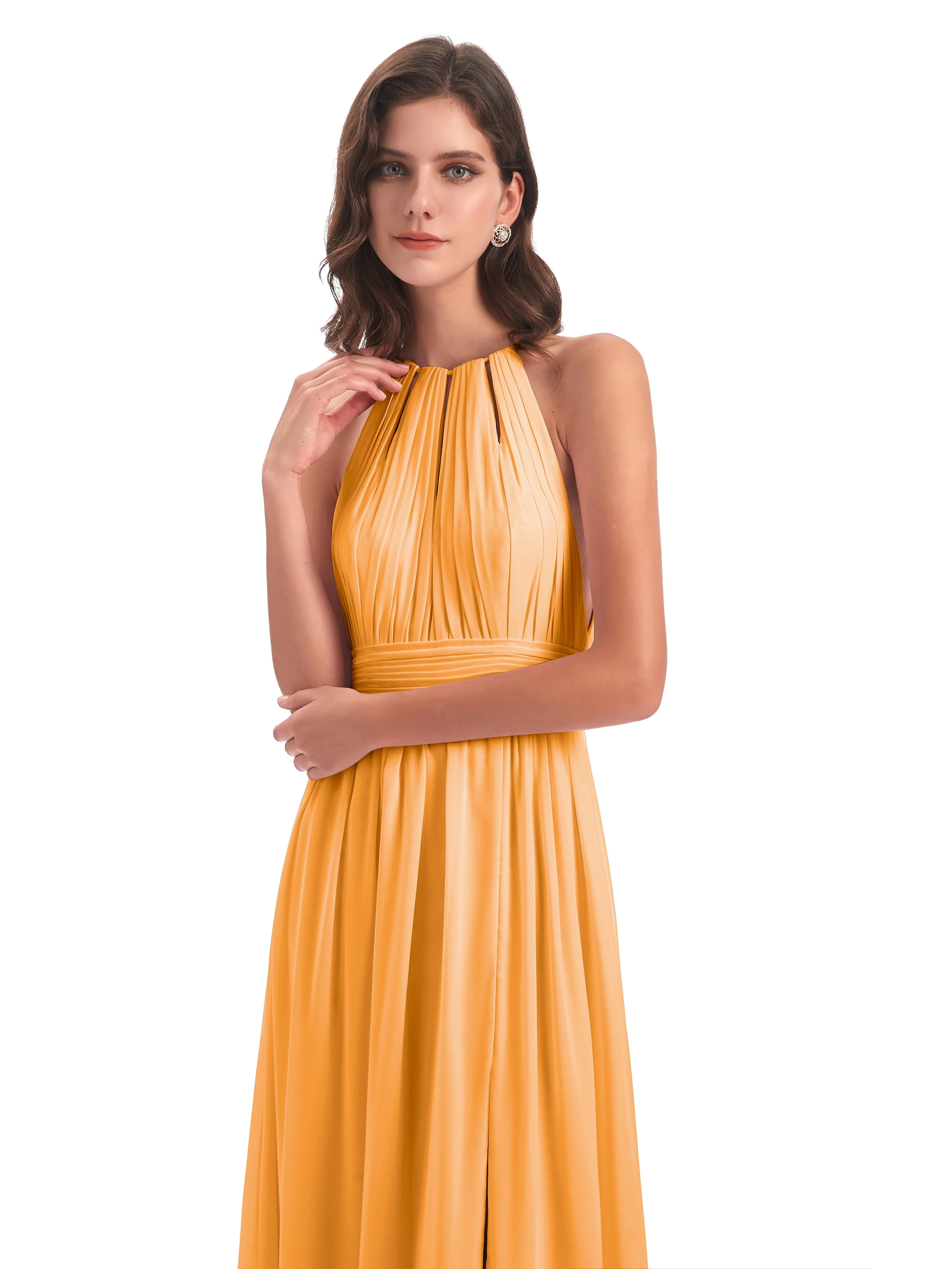 Marlowe Floor Length Halter Split Chiffon Bridesmaid Dresses