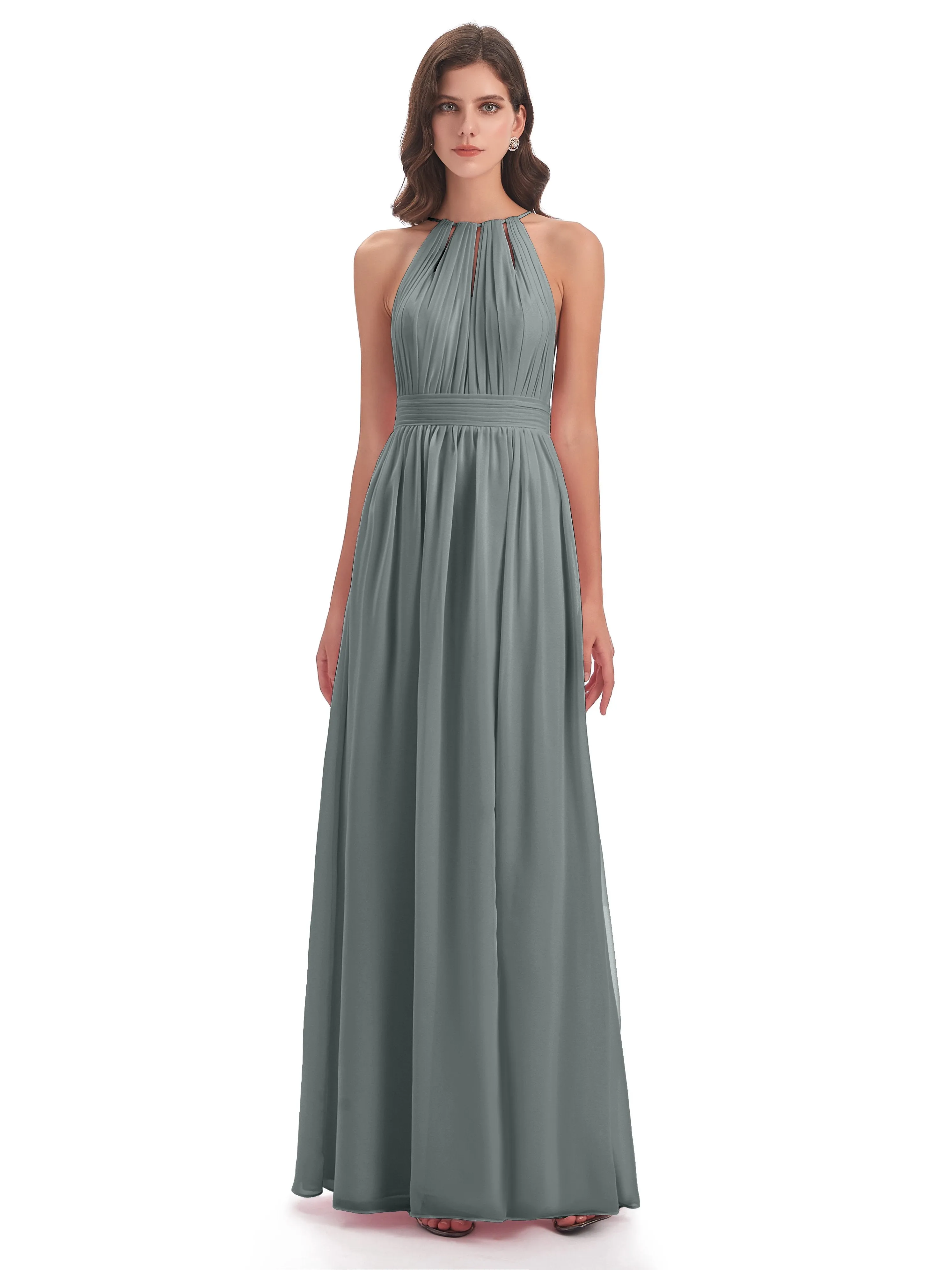Marlowe Floor Length Halter Split Chiffon Bridesmaid Dresses