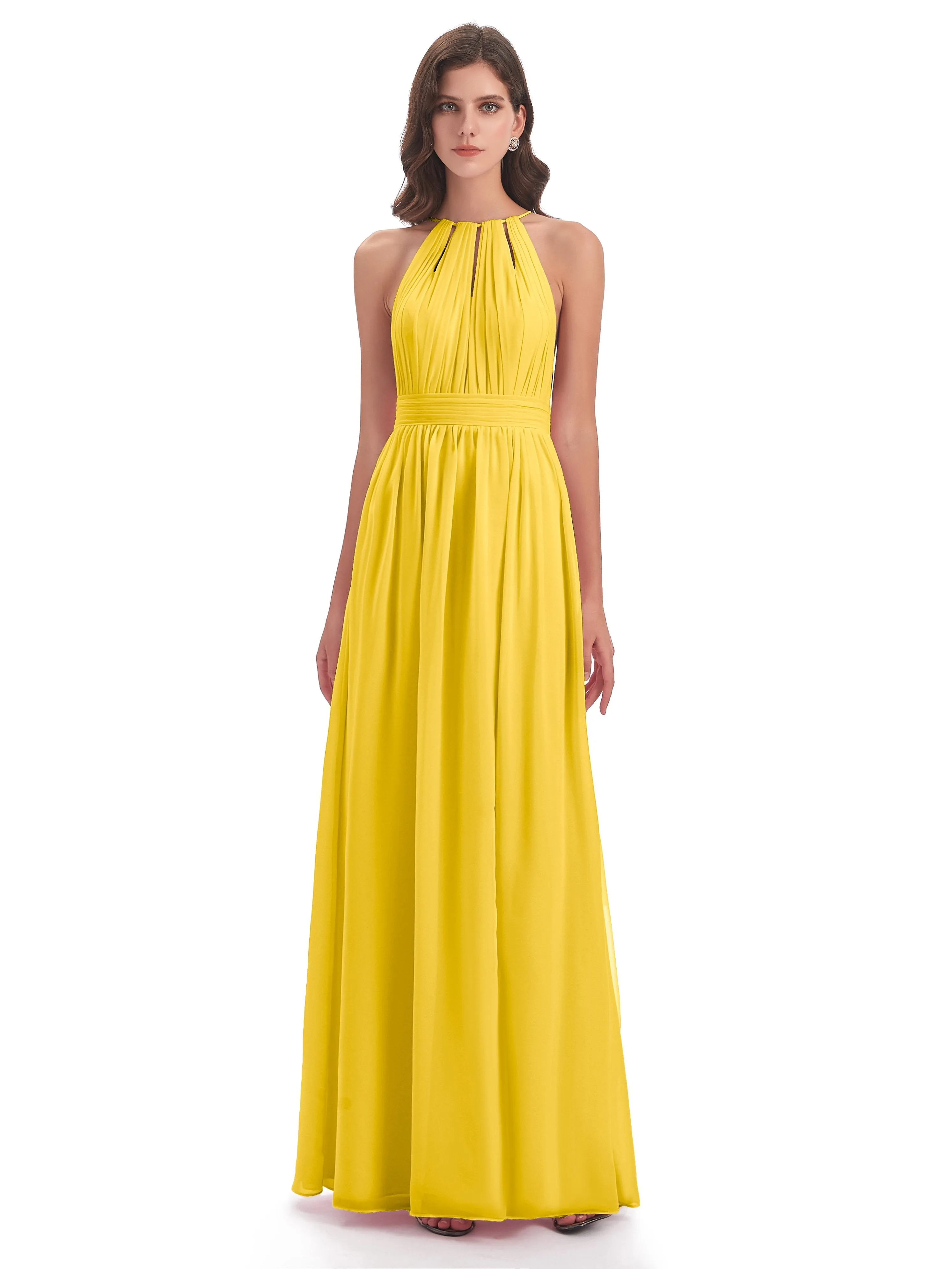 Marlowe Floor Length Halter Split Chiffon Bridesmaid Dresses
