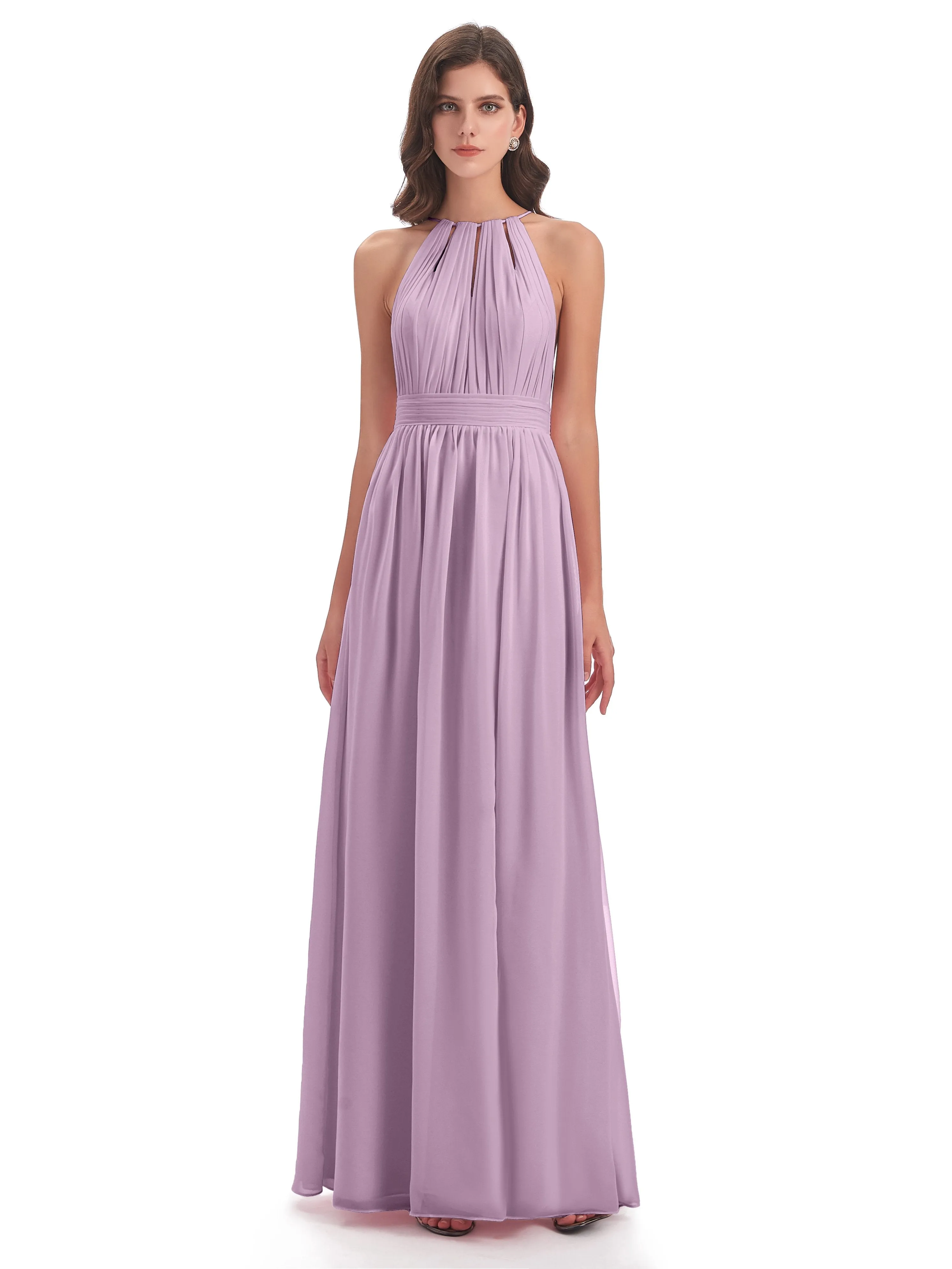 Marlowe Floor Length Halter Split Chiffon Bridesmaid Dresses