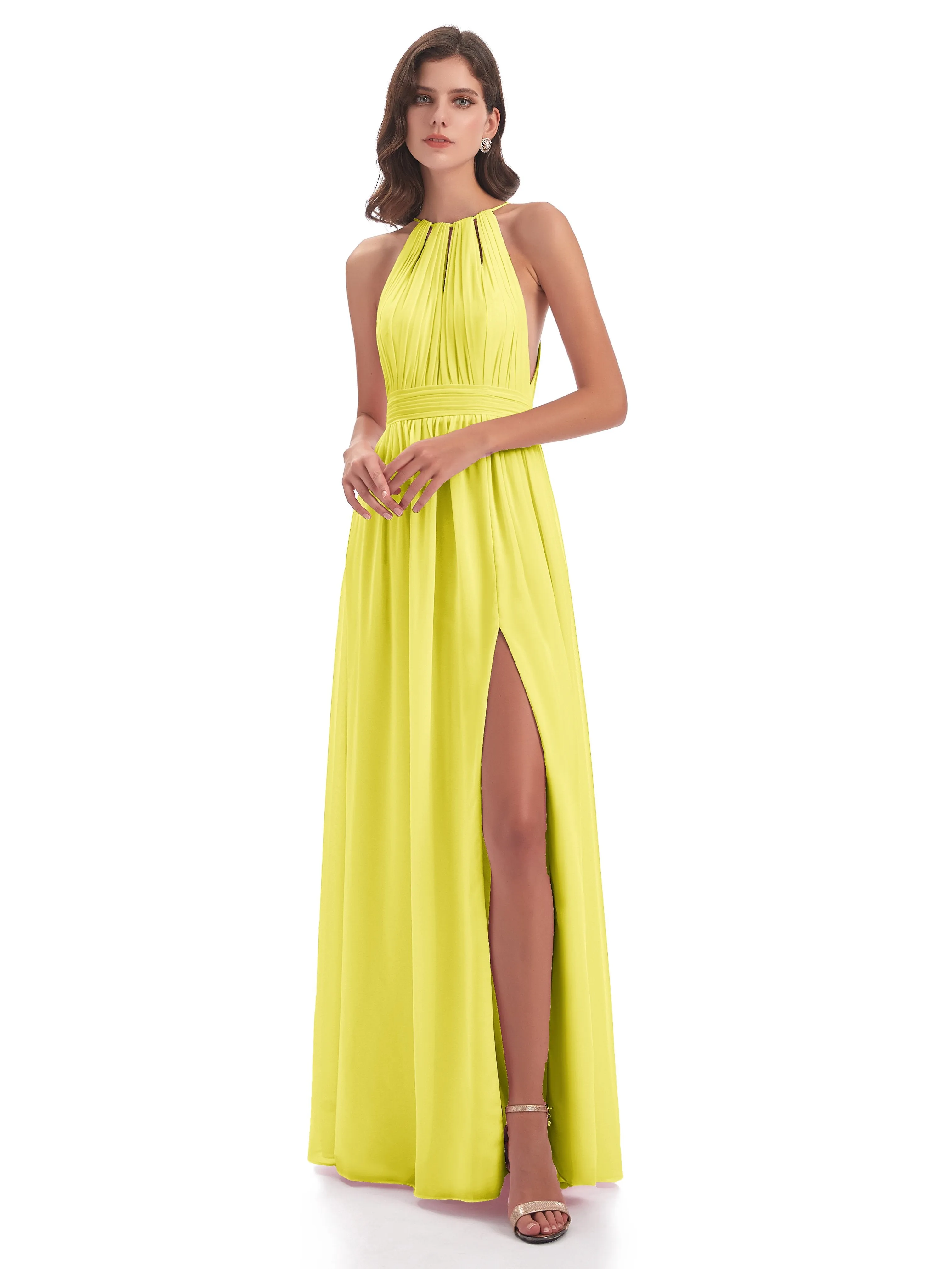 Marlowe Floor Length Halter Split Chiffon Bridesmaid Dresses