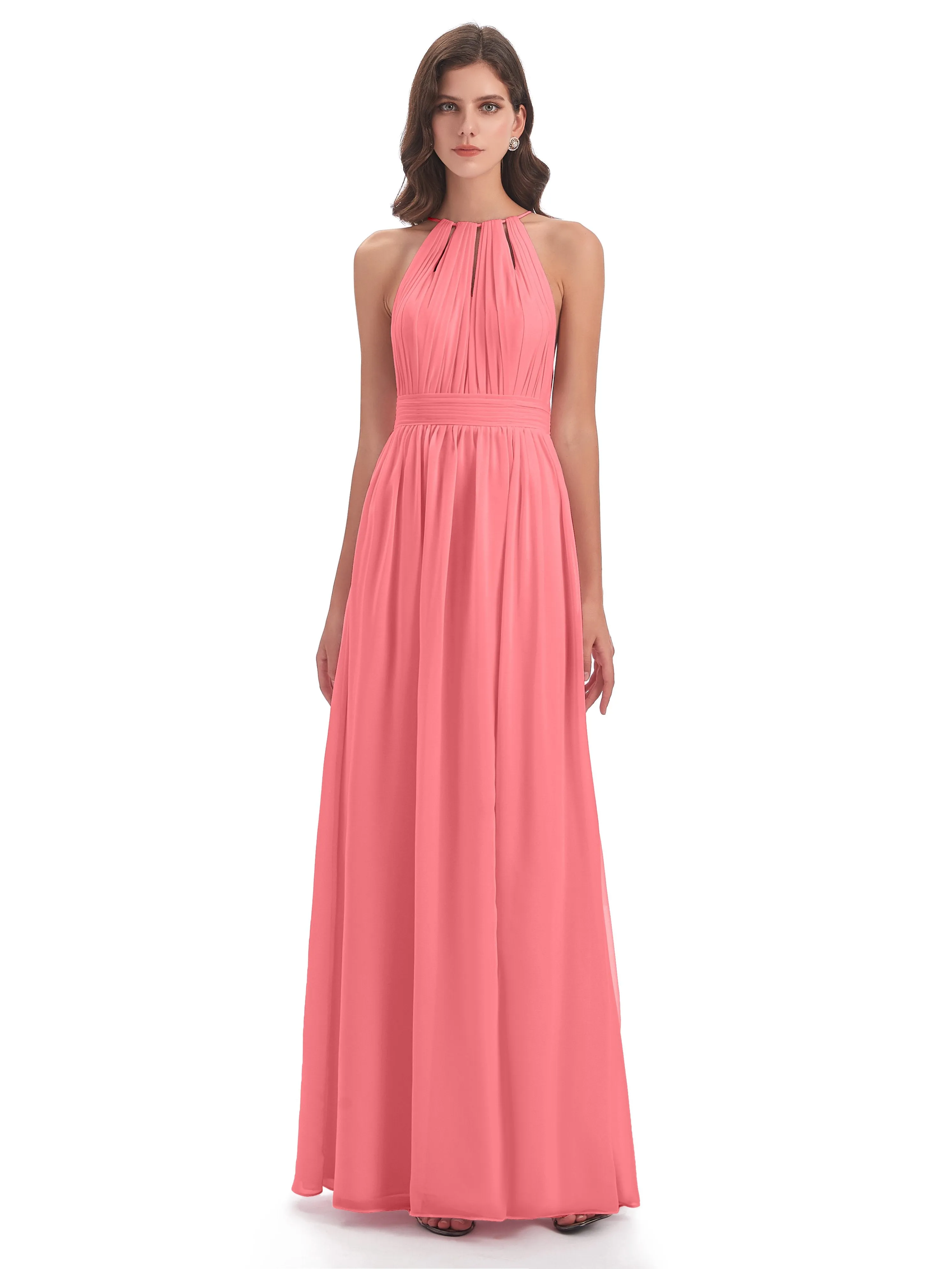 Marlowe Floor Length Halter Split Chiffon Bridesmaid Dresses
