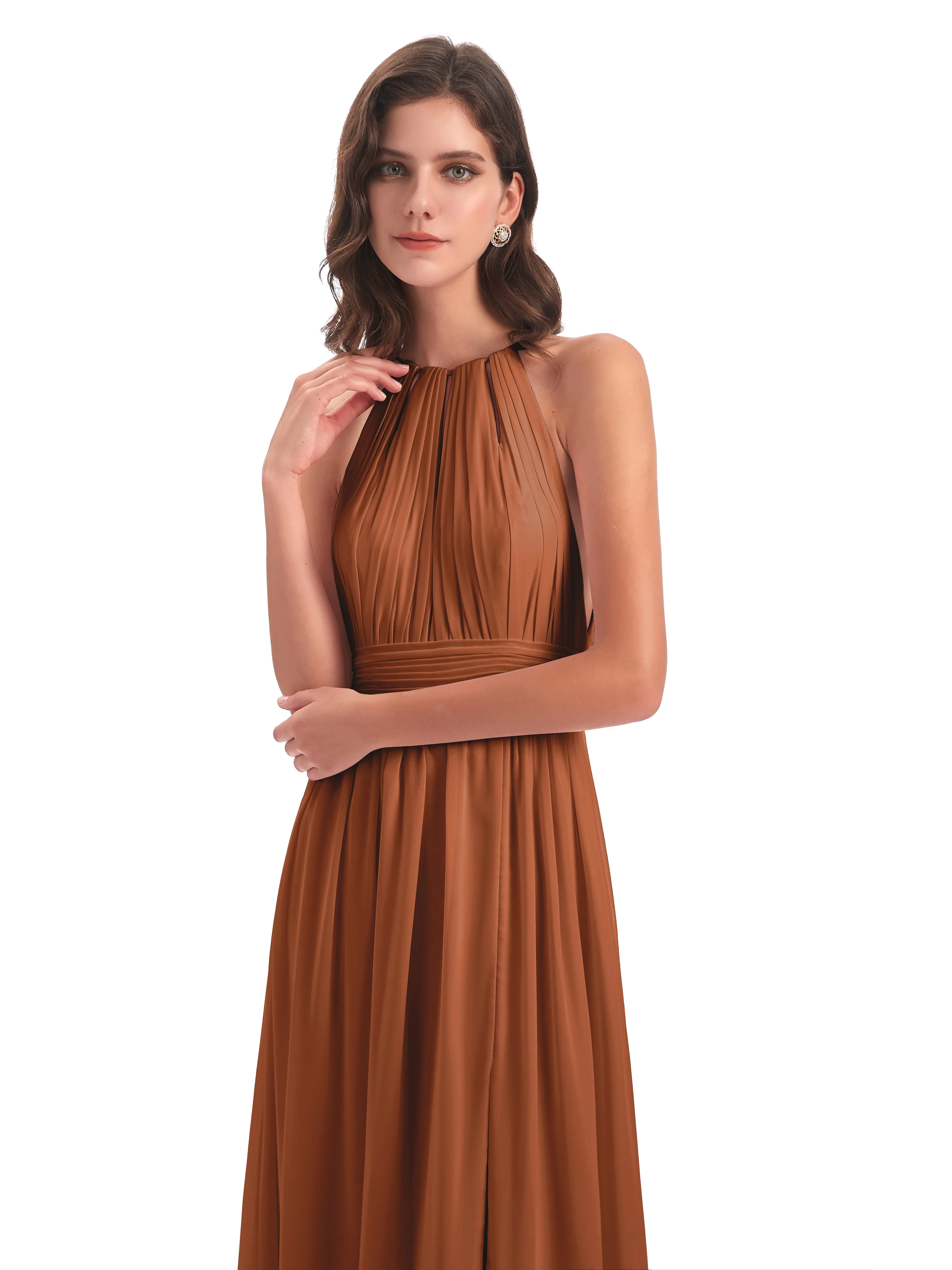 Marlowe Floor Length Halter Split Chiffon Bridesmaid Dresses