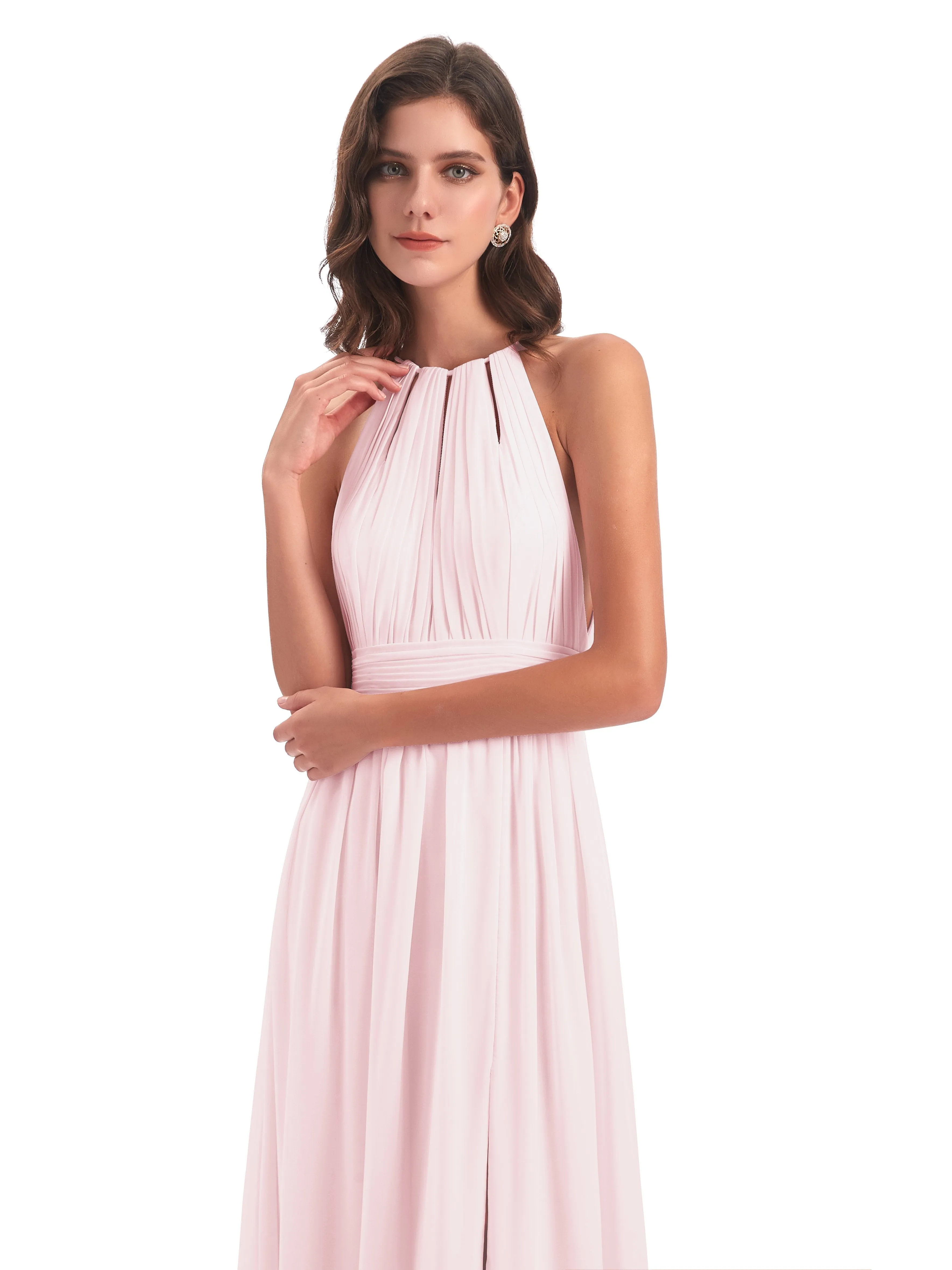 Marlowe Floor Length Halter Split Chiffon Bridesmaid Dresses